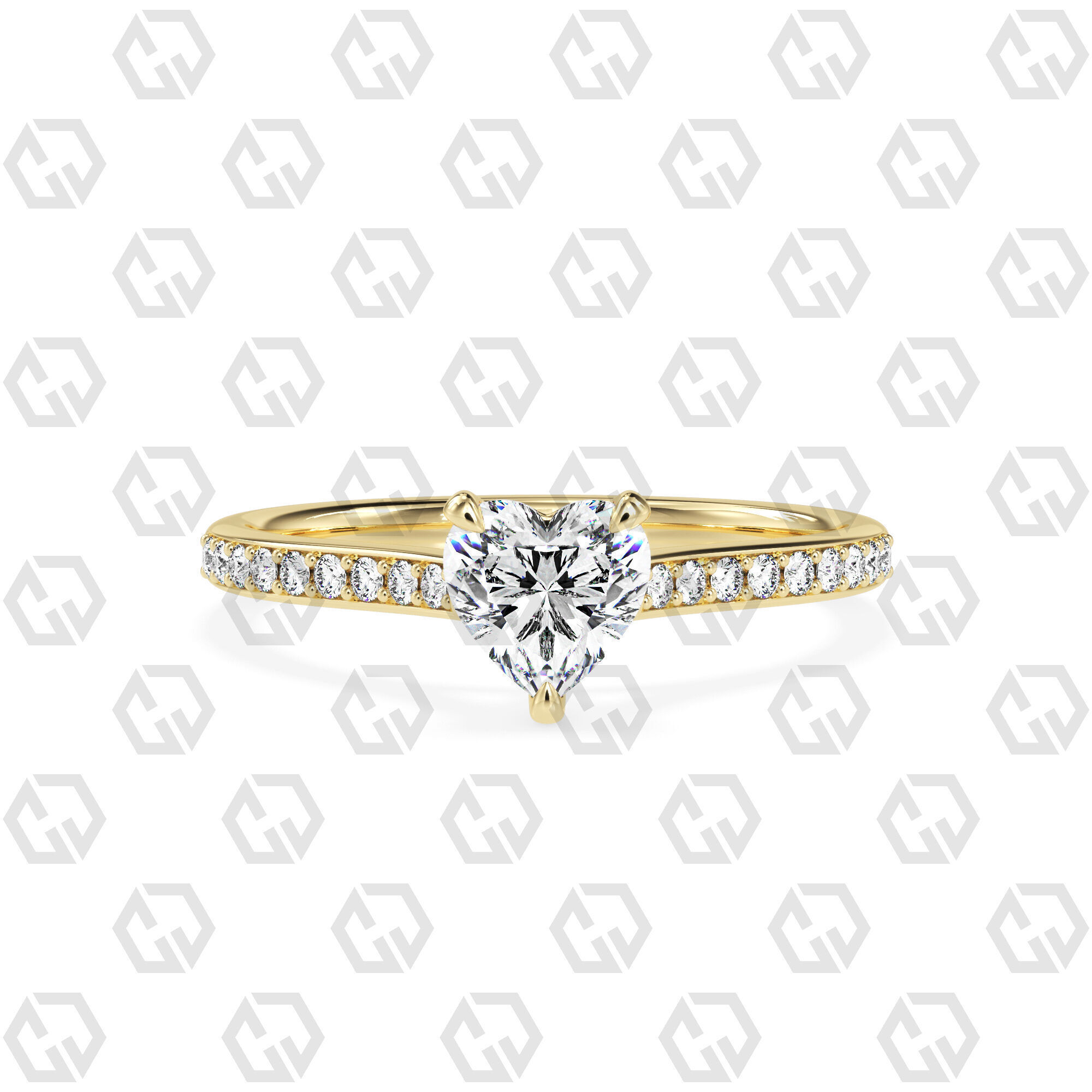 Ring 54 Heart Shape Pave setting ring with Gems 3D print model_13