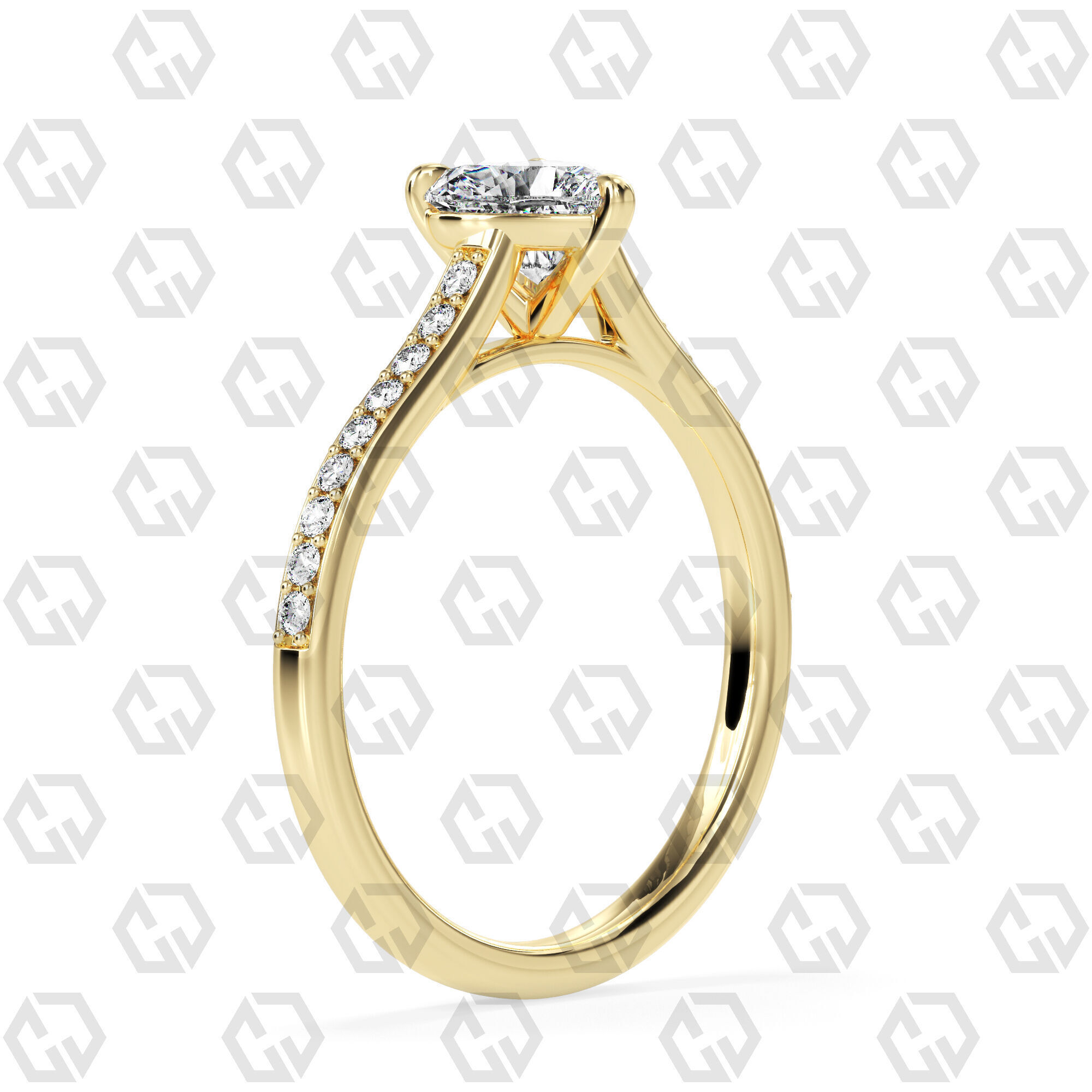 Ring 54 Heart Shape Pave setting ring with Gems 3D print model_12