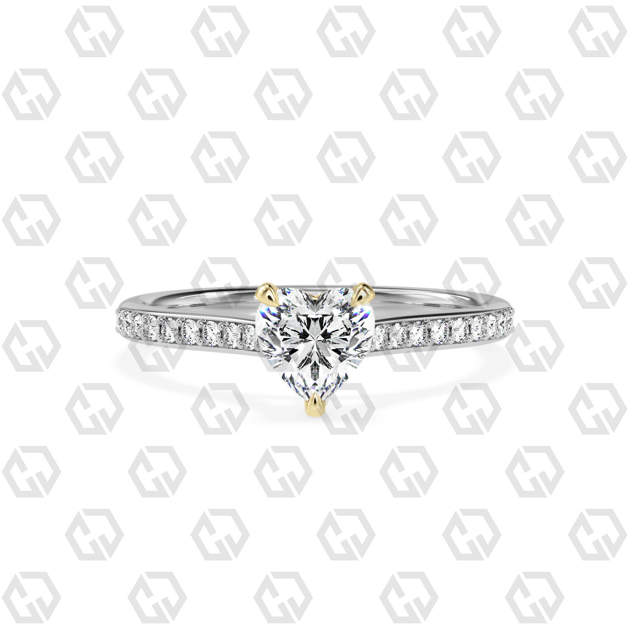 Ring 54 Heart Shape Pave setting ring with Gems 3D print model_11