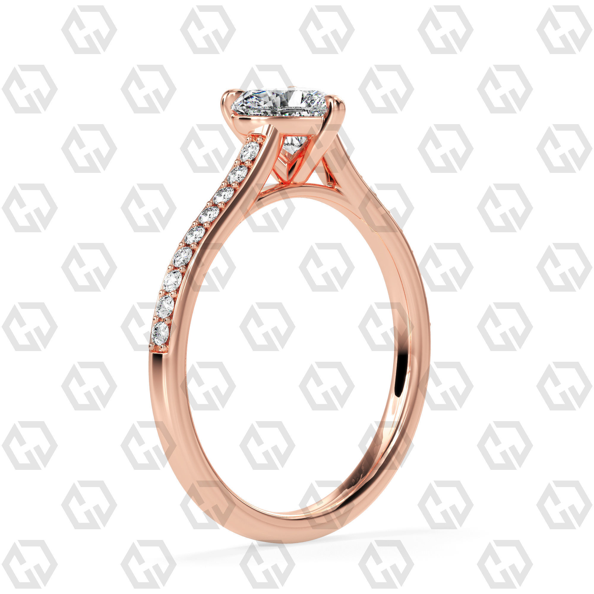 Ring 54 Heart Shape Pave setting ring with Gems 3D print model_1