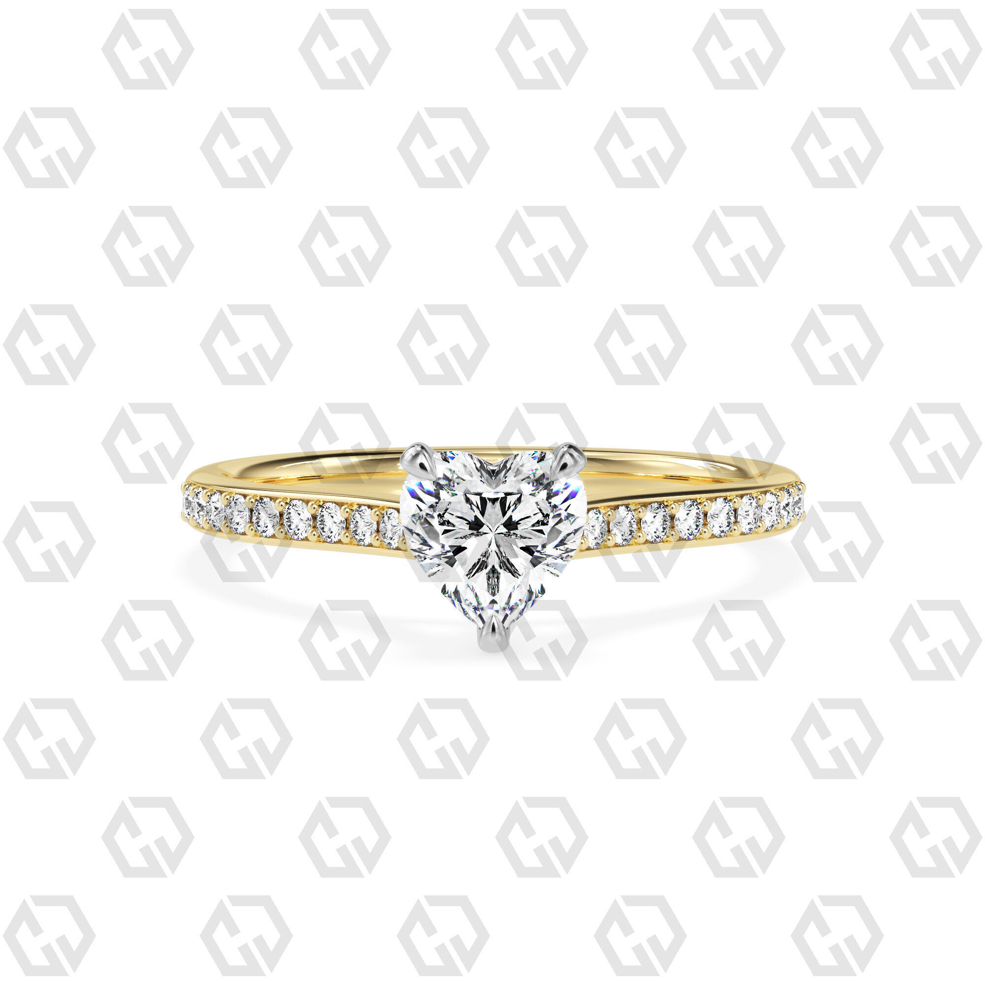 Ring 54 Heart Shape Pave setting ring with Gems 3D print model_9