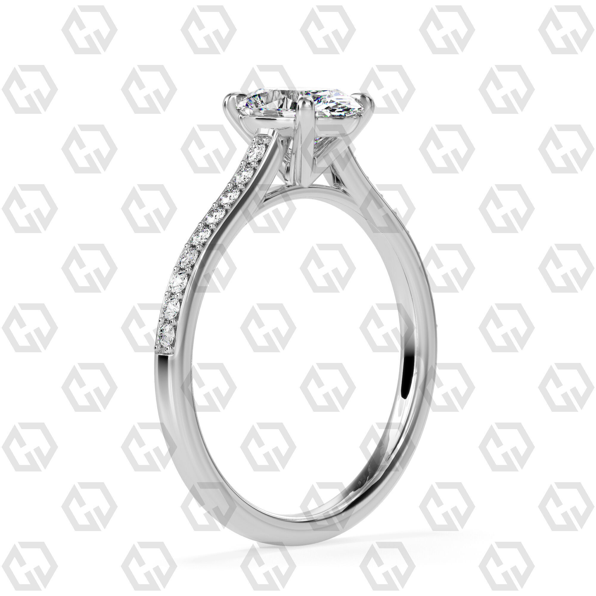 Ring 56 Oval shape pave setting ring with gems 3D print model_6