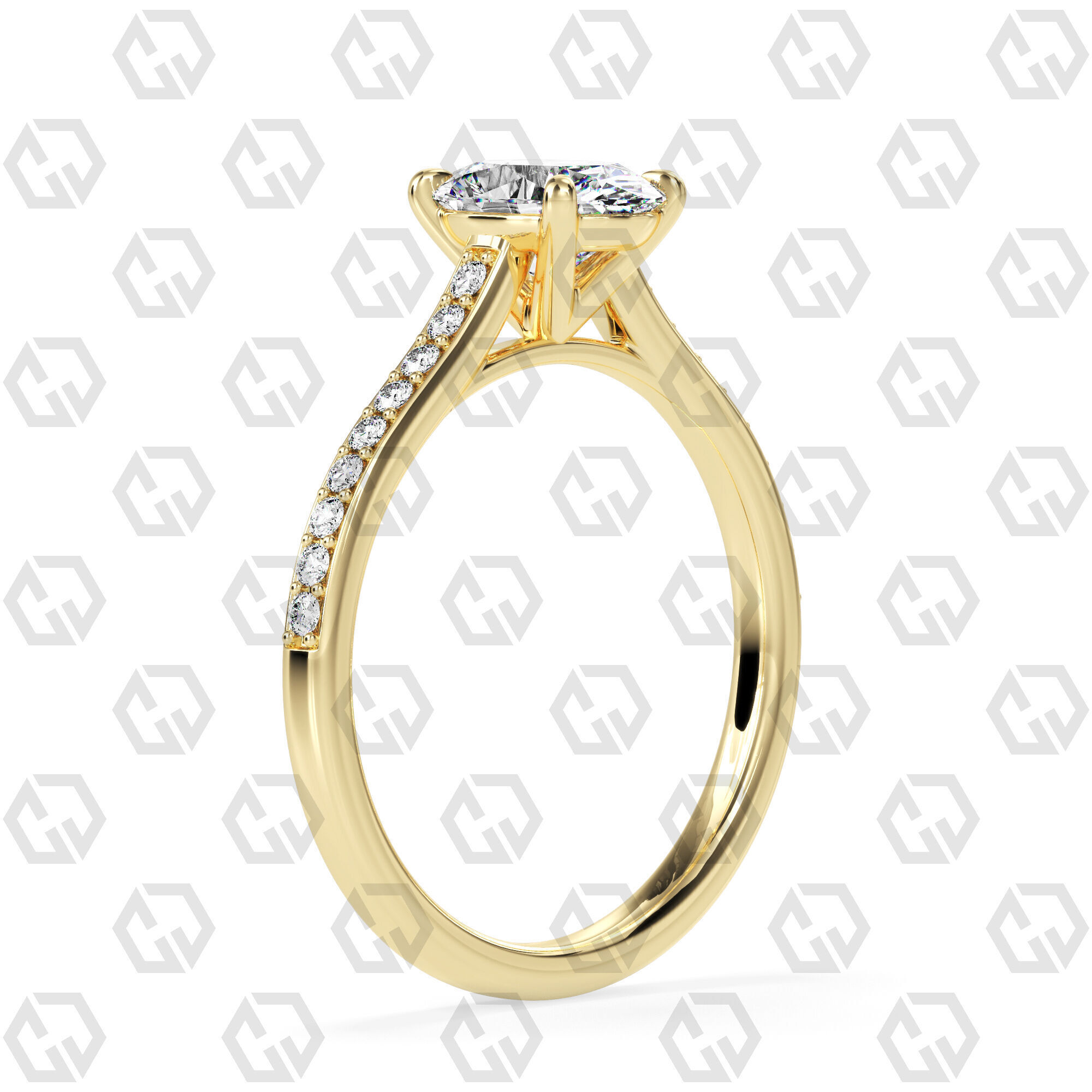 Ring 56 Oval shape pave setting ring with gems 3D print model_12
