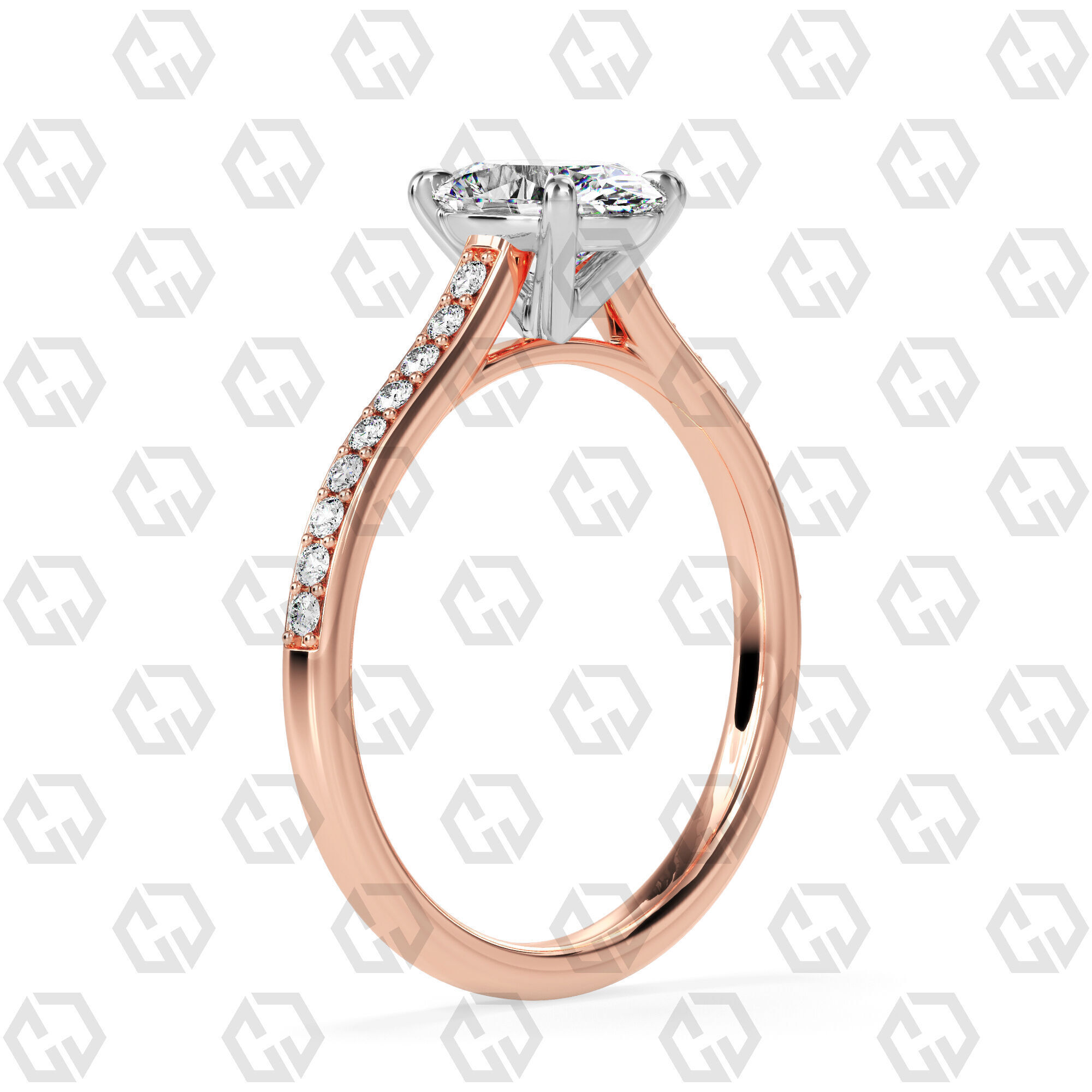 Ring 56 Oval shape pave setting ring with gems 3D print model_4