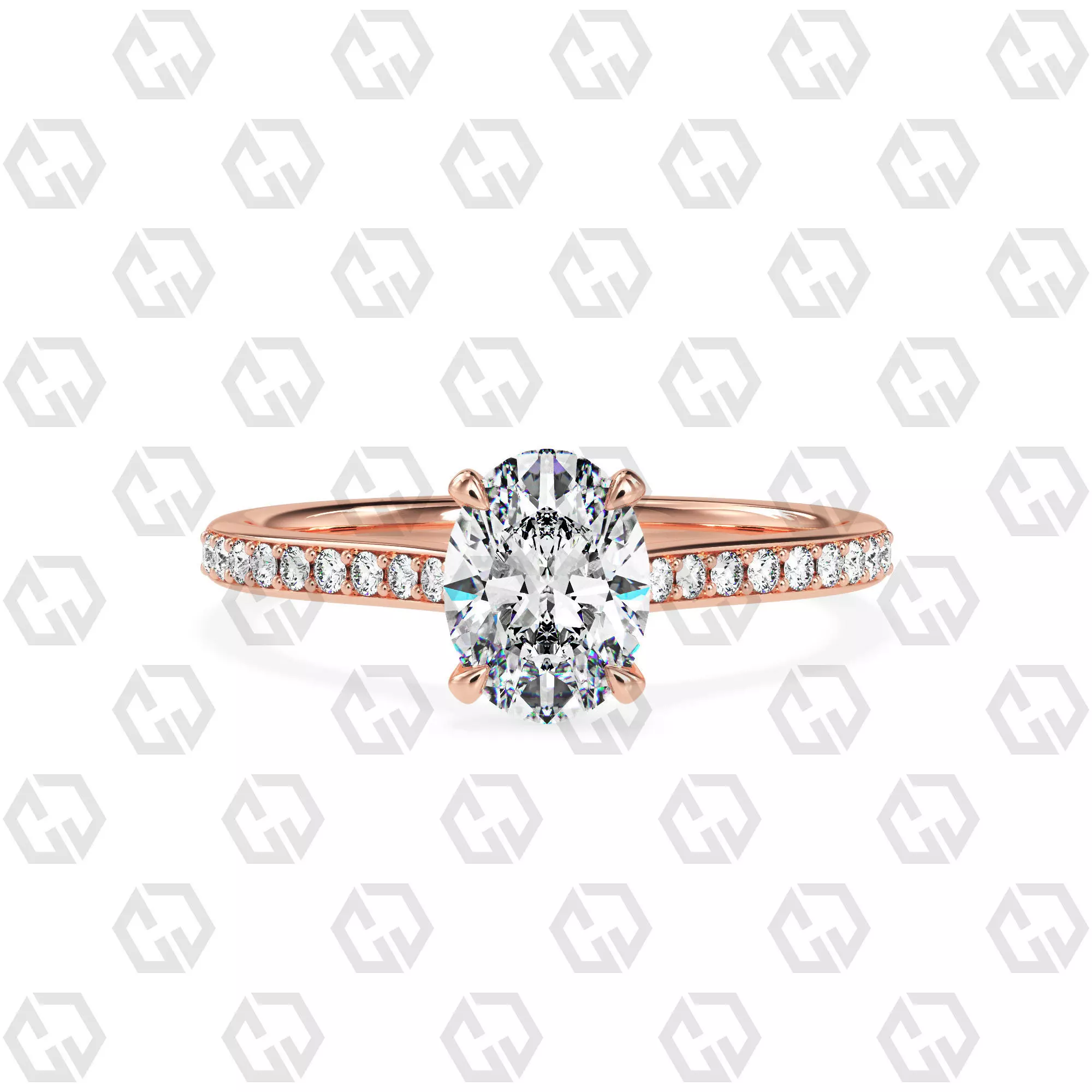 Ring 56 Oval shape pave setting ring with gems 3D print model_0