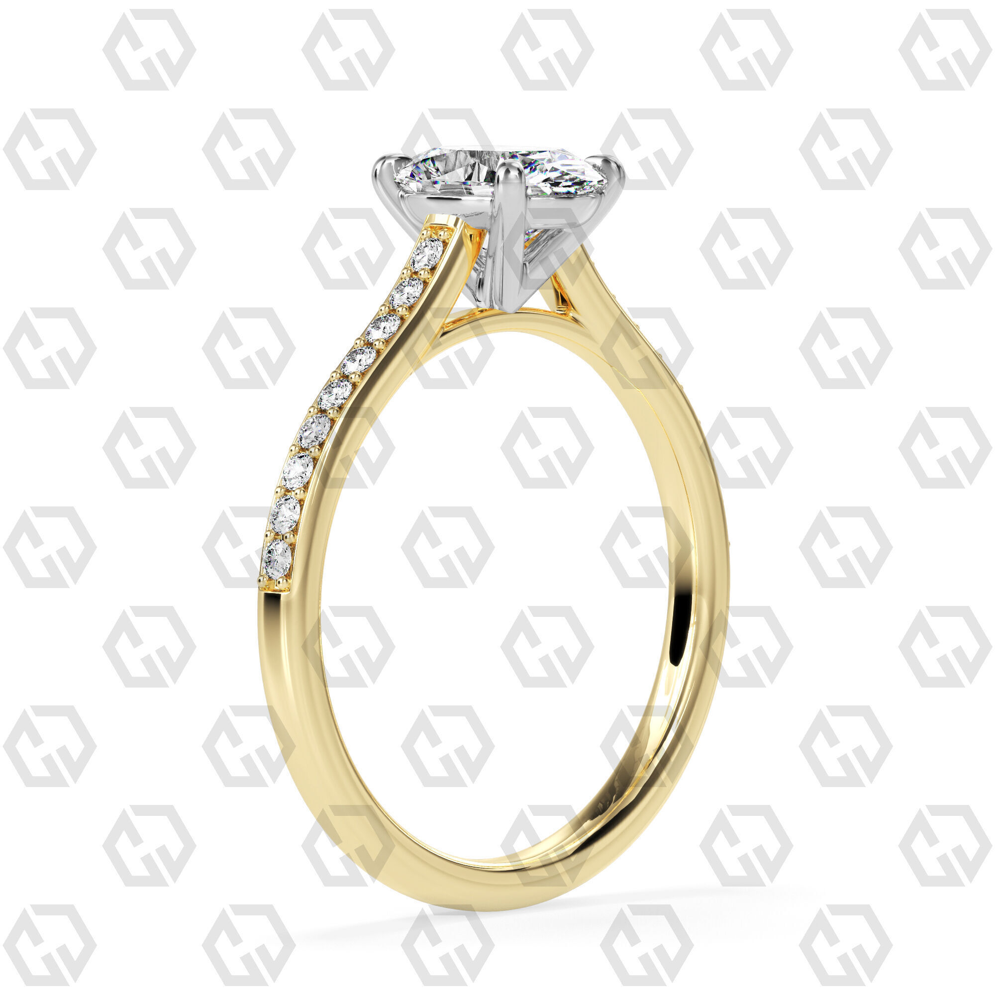 Ring 56 Oval shape pave setting ring with gems 3D print model_8