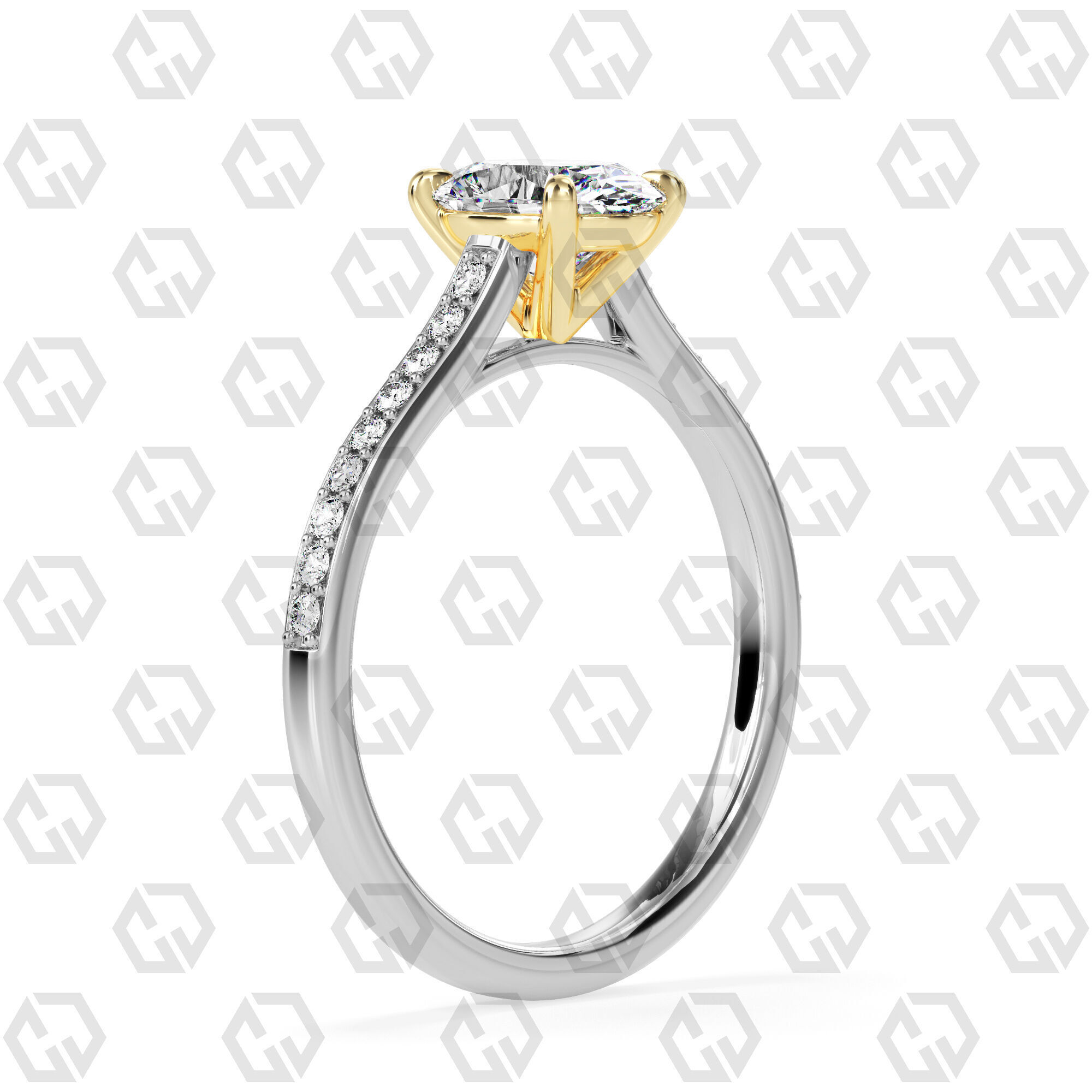 Ring 56 Oval shape pave setting ring with gems 3D print model_10
