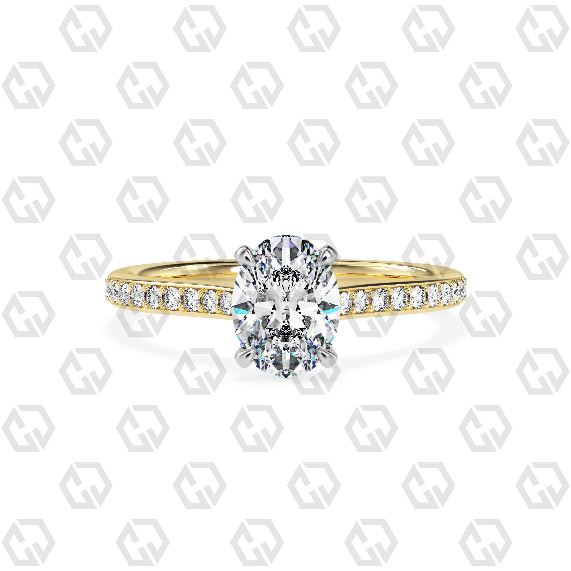 Ring 56 Oval shape pave setting ring with gems 3D print model_9