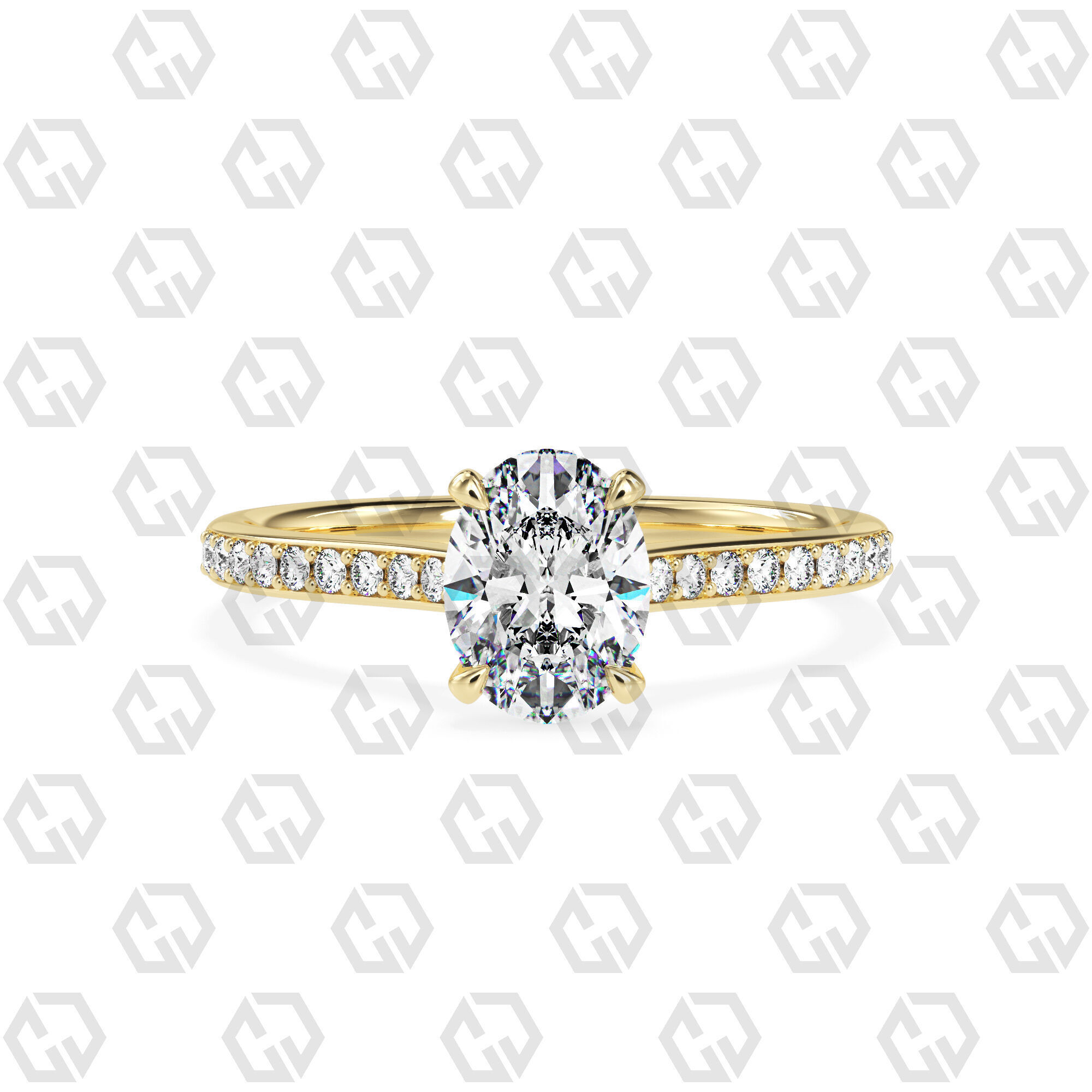 Ring 56 Oval shape pave setting ring with gems 3D print model_13