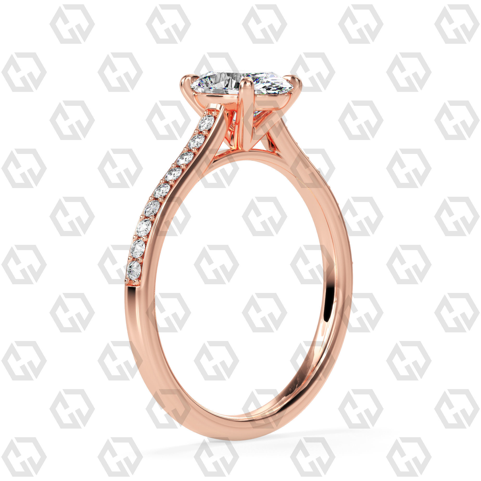 Ring 56 Oval shape pave setting ring with gems 3D print model_1
