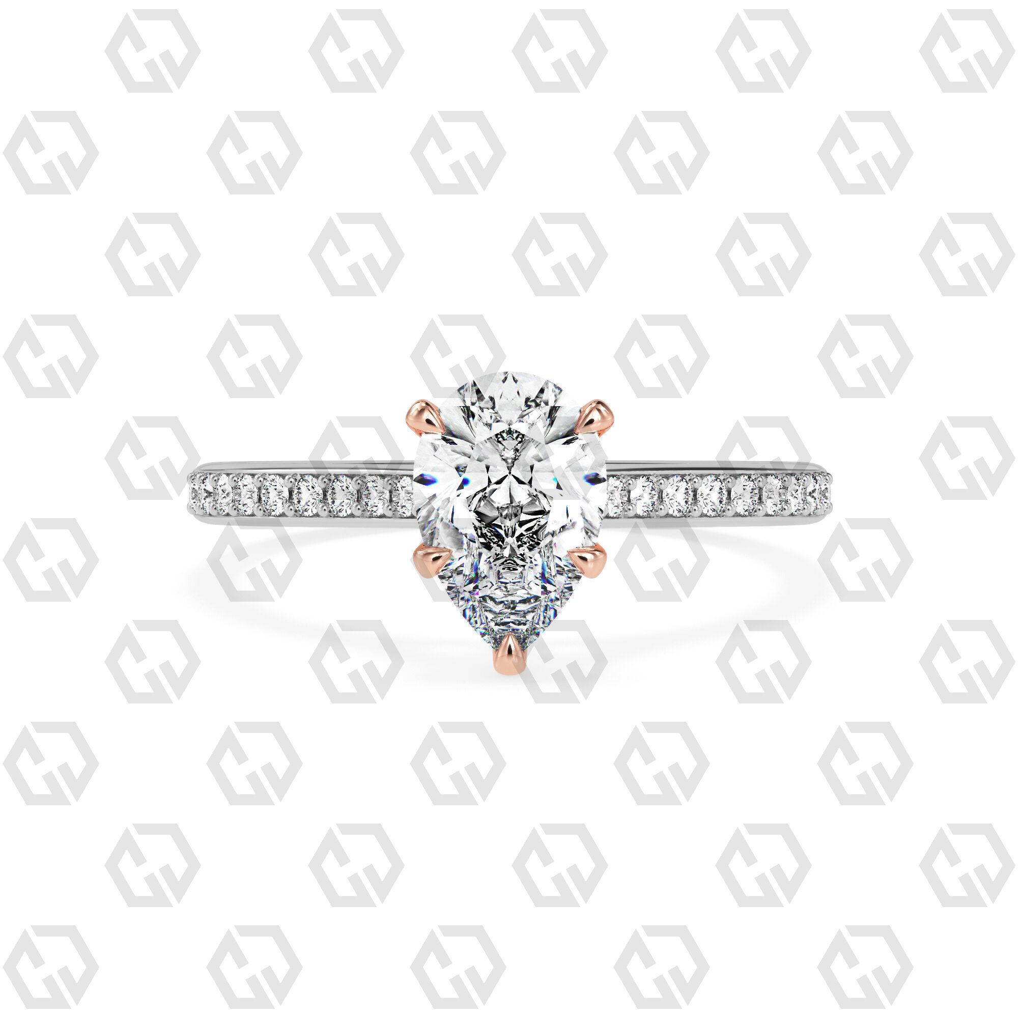 Ring 57 Pear shape pave setting ring with gems 3D print model_3