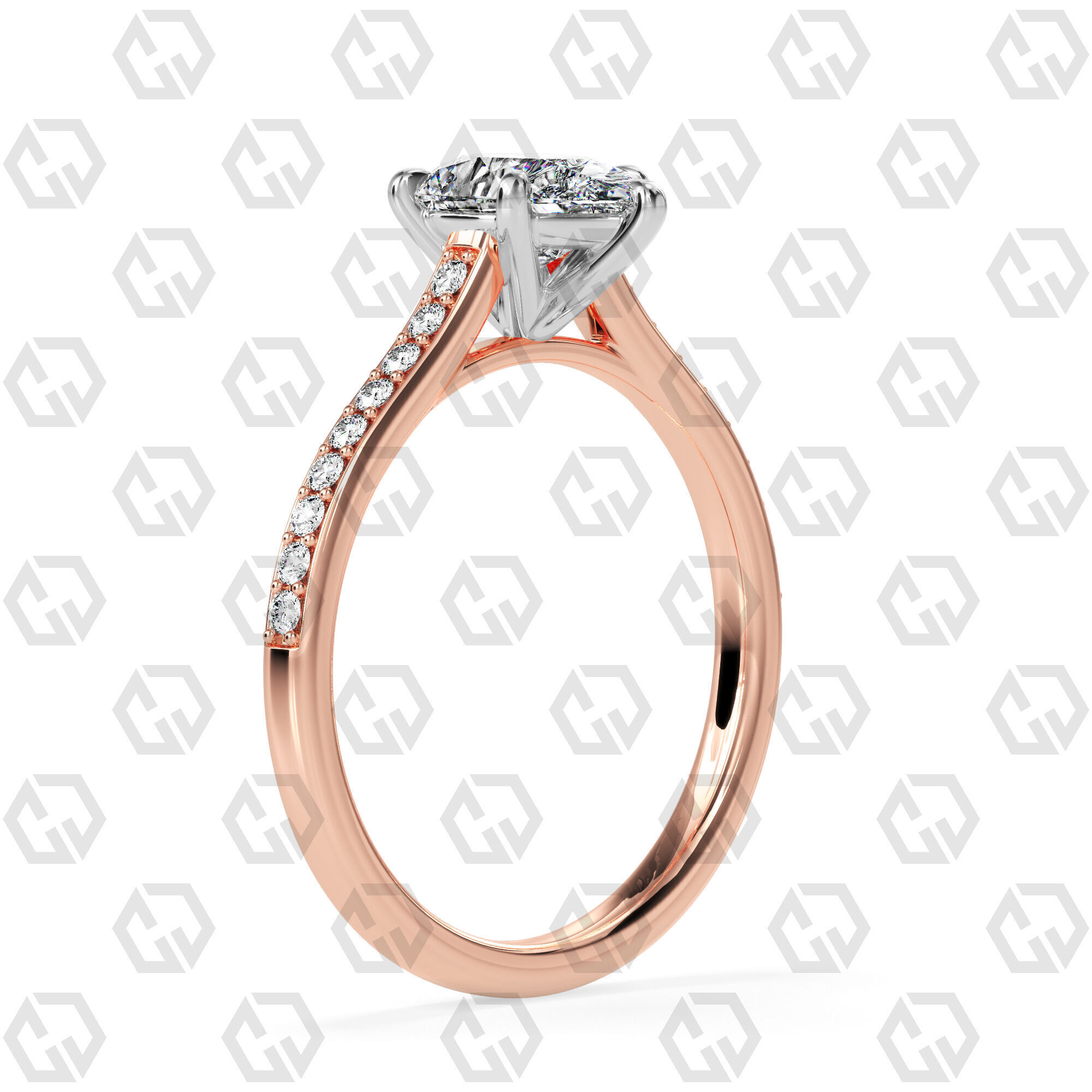 Ring 57 Pear shape pave setting ring with gems 3D print model_4