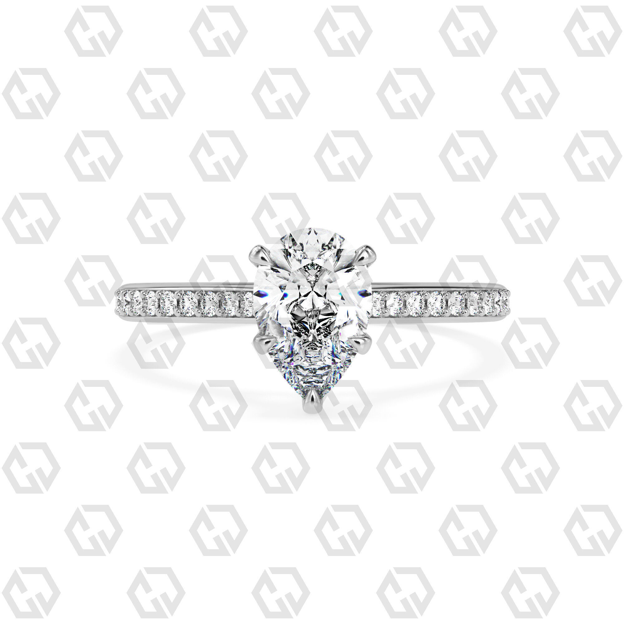 Ring 57 Pear shape pave setting ring with gems 3D print model_7