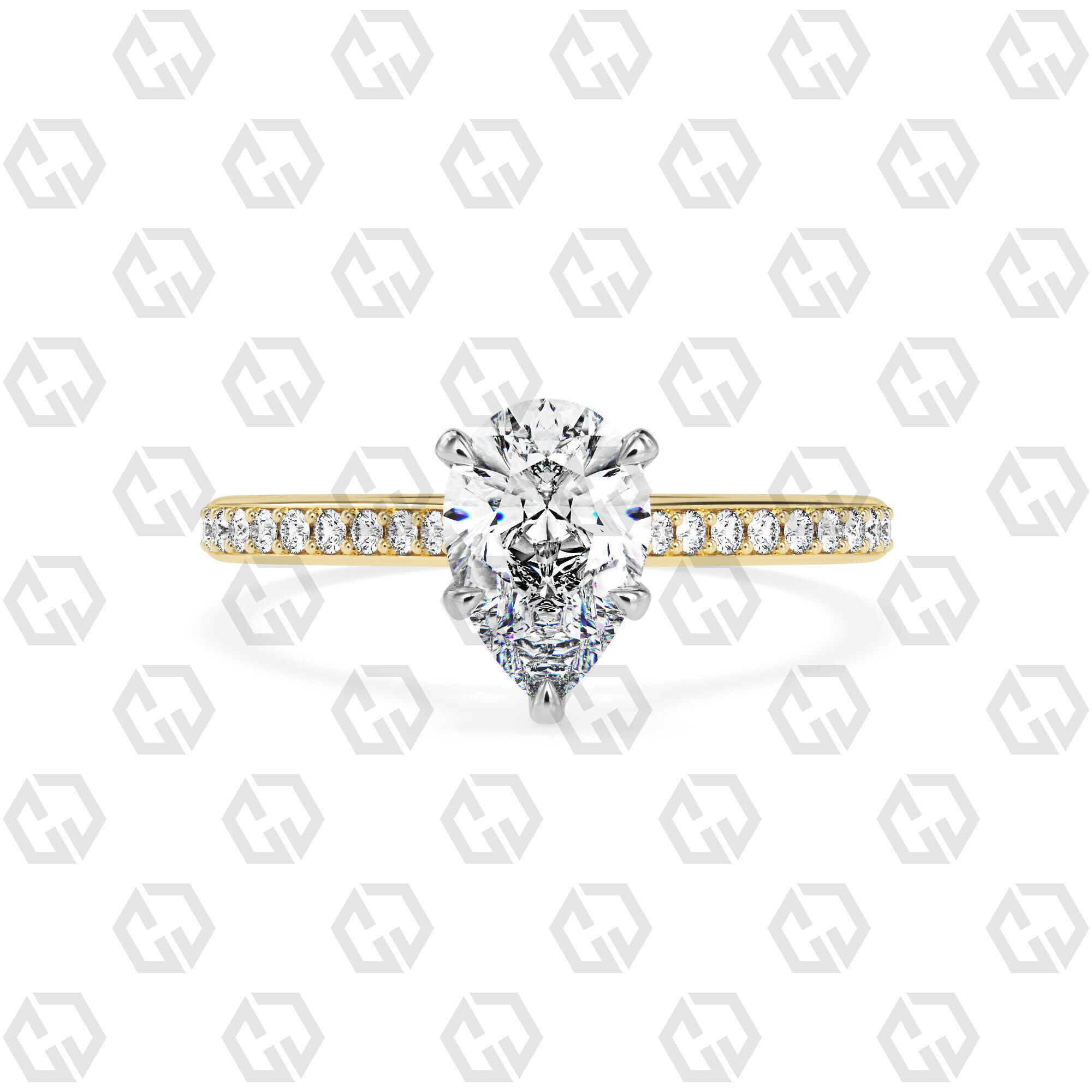 Ring 57 Pear shape pave setting ring with gems 3D print model_9