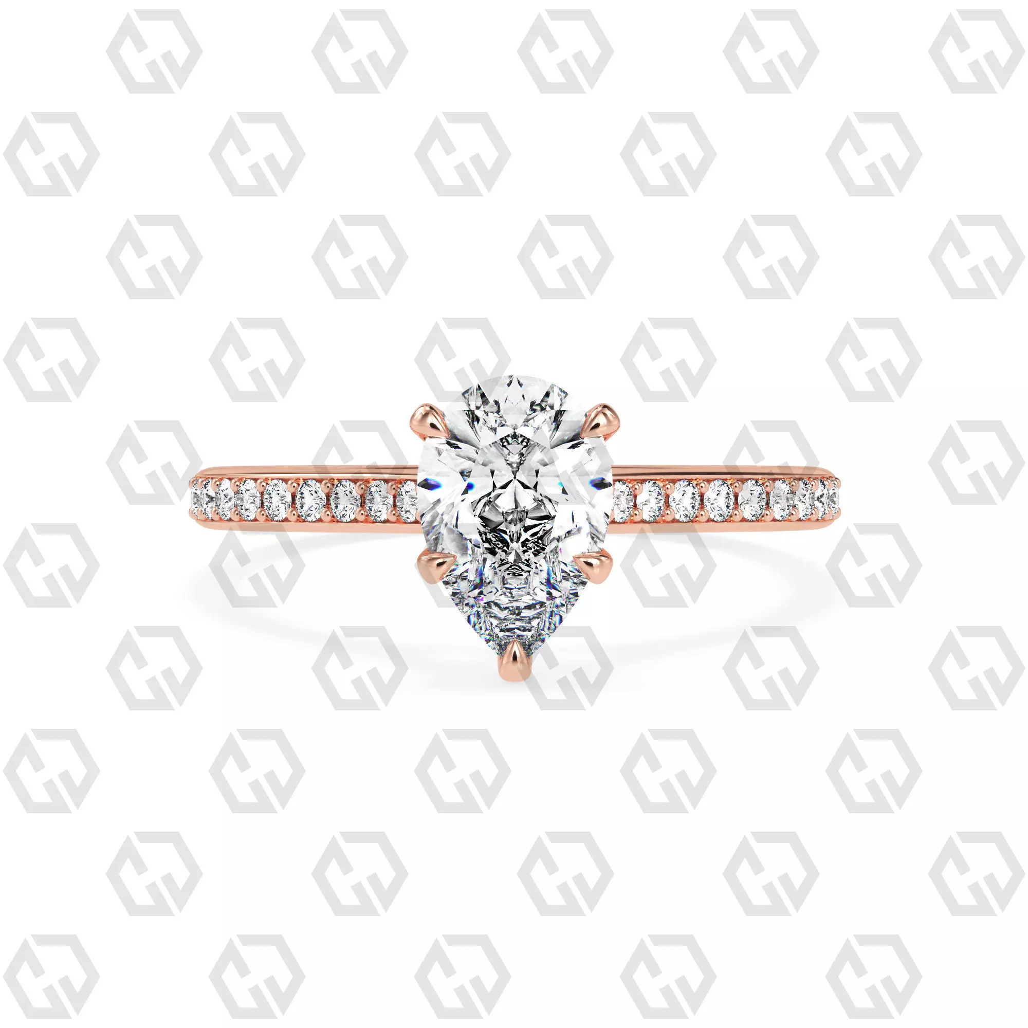 Ring 57 Pear shape pave setting ring with gems 3D print model_0