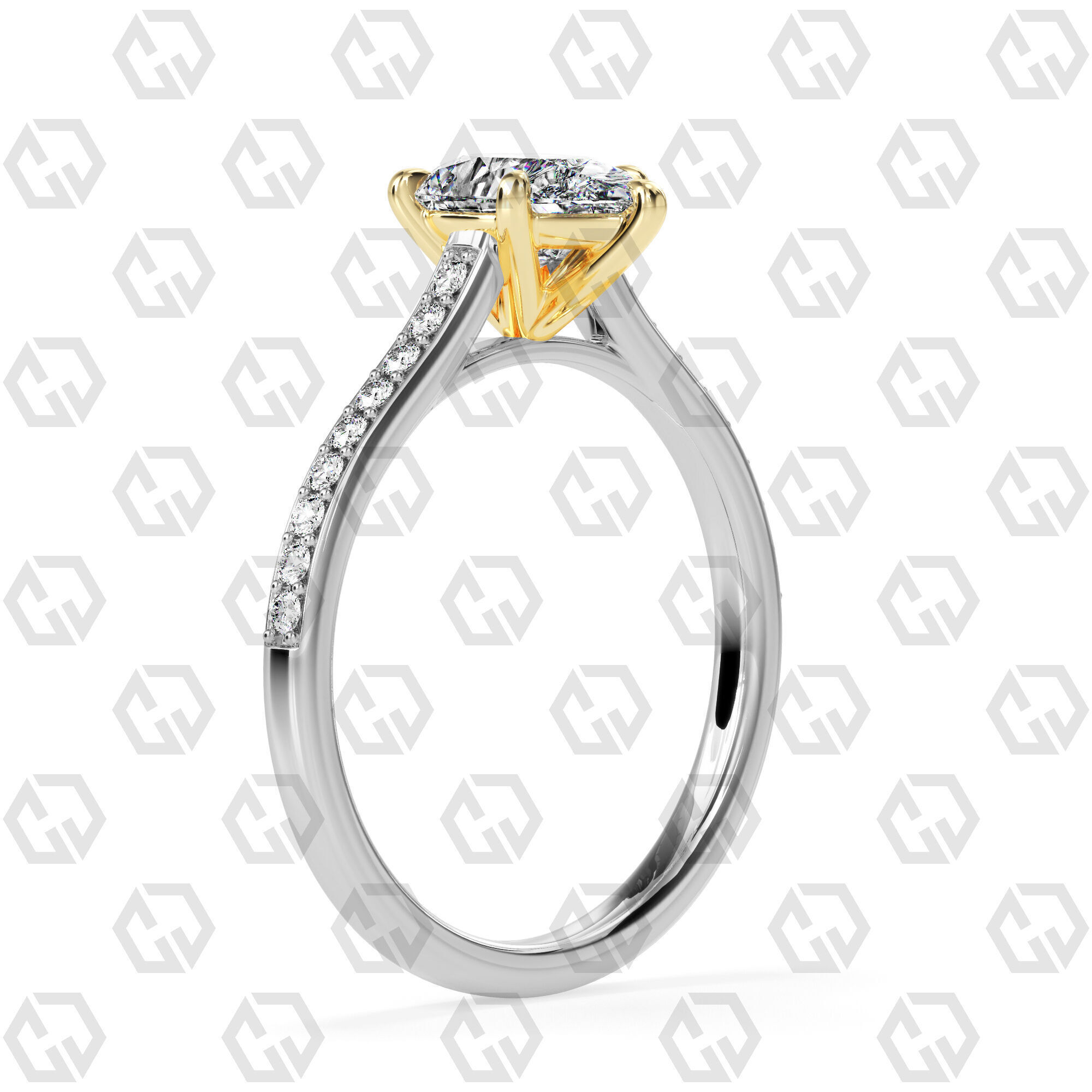 Ring 57 Pear shape pave setting ring with gems 3D print model_10