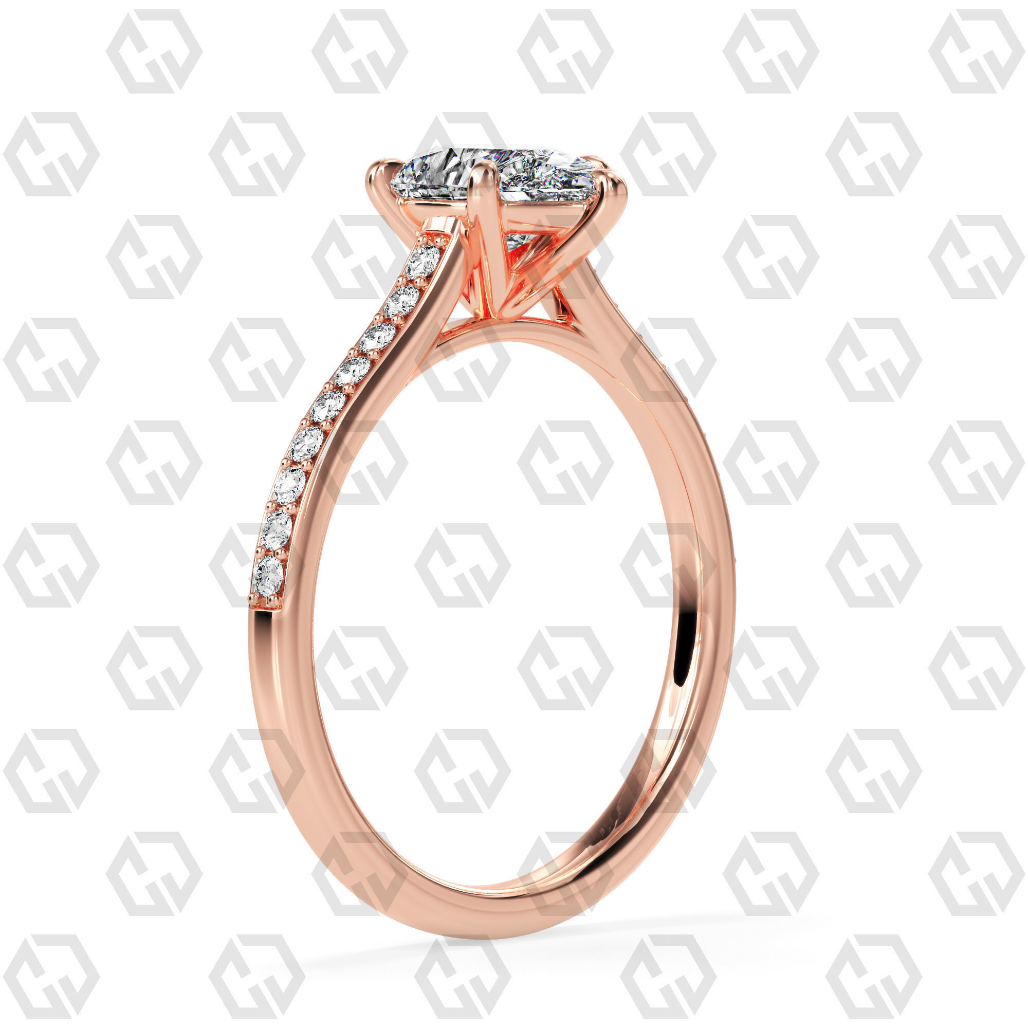 Ring 57 Pear shape pave setting ring with gems 3D print model_1