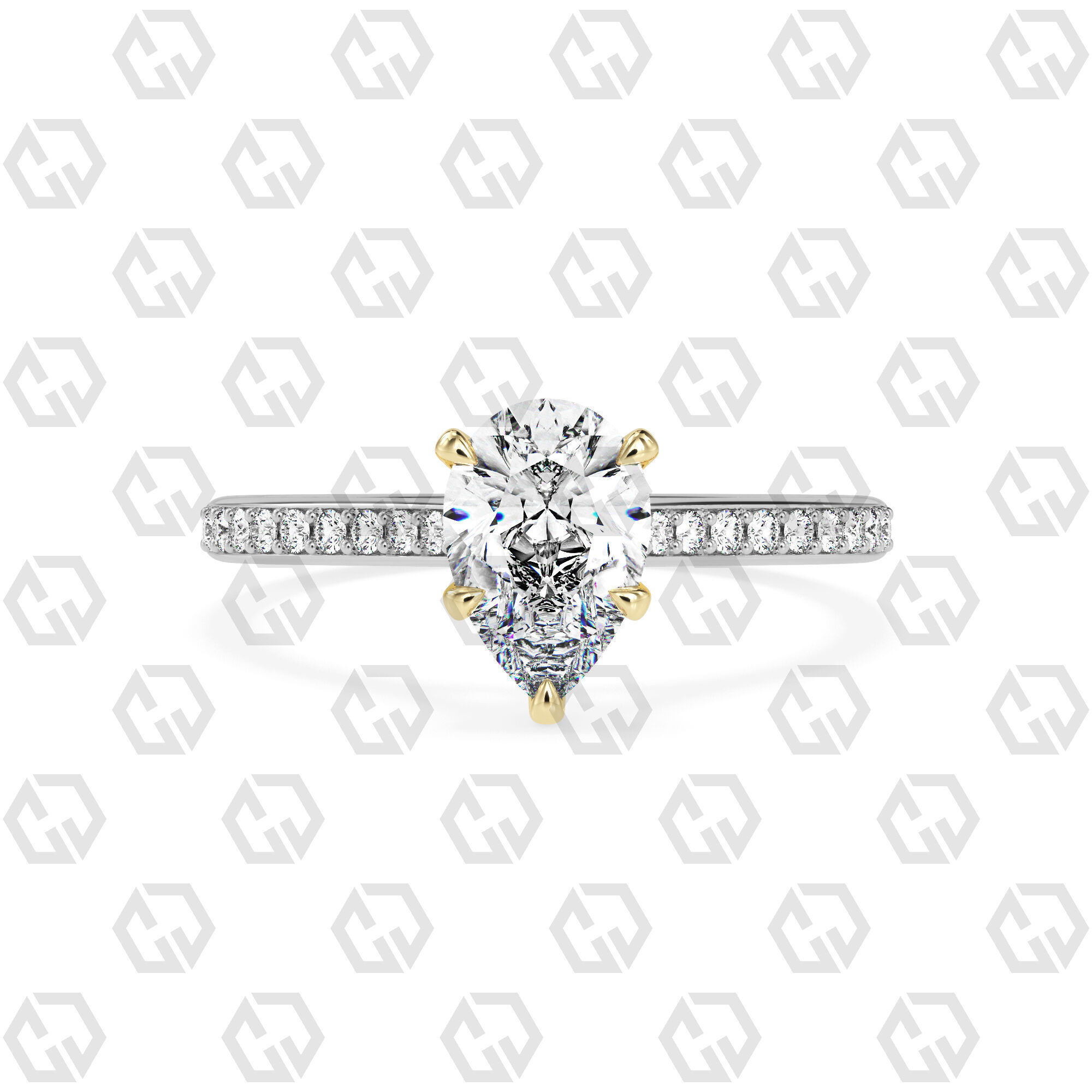 Ring 57 Pear shape pave setting ring with gems 3D print model_11