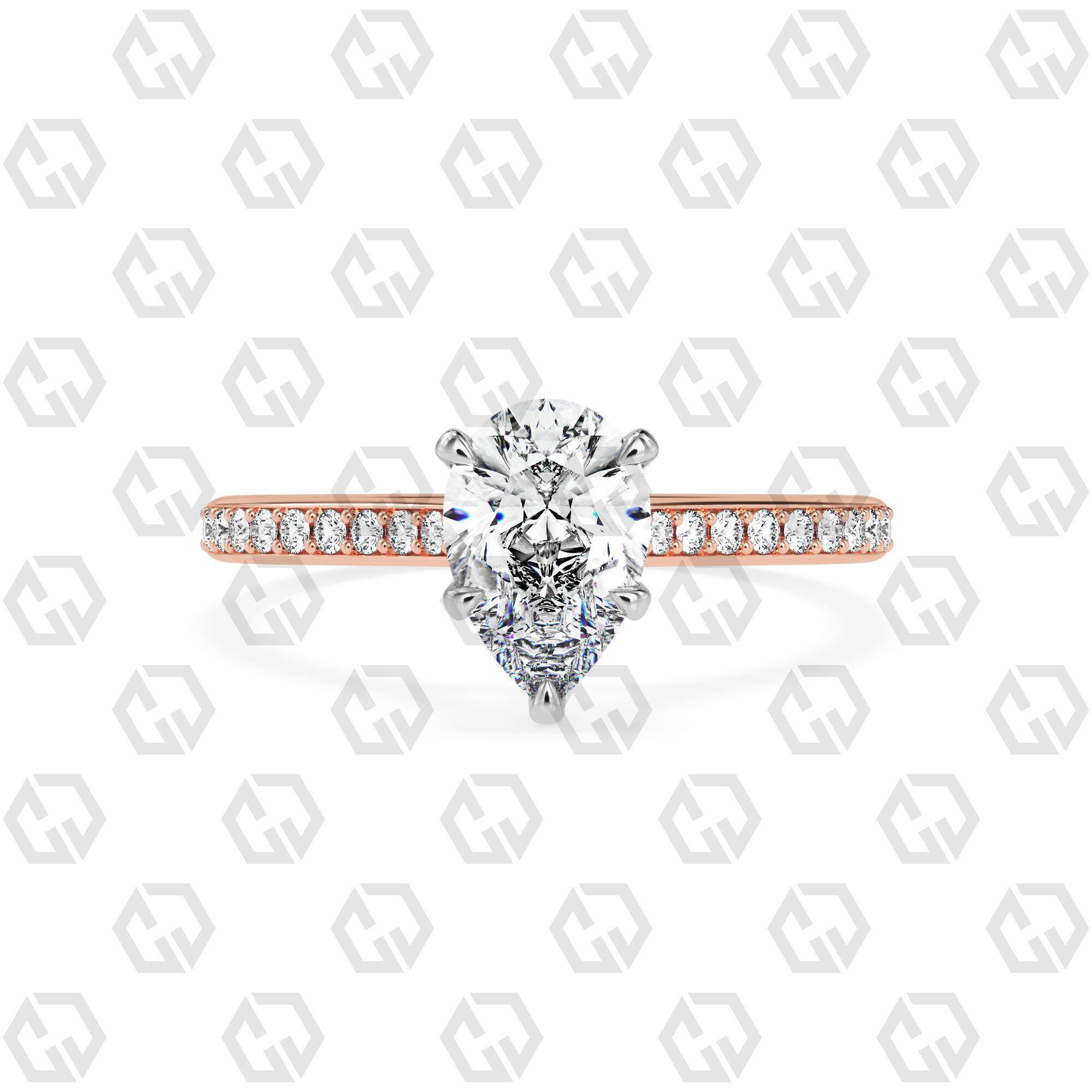 Ring 57 Pear shape pave setting ring with gems 3D print model_5