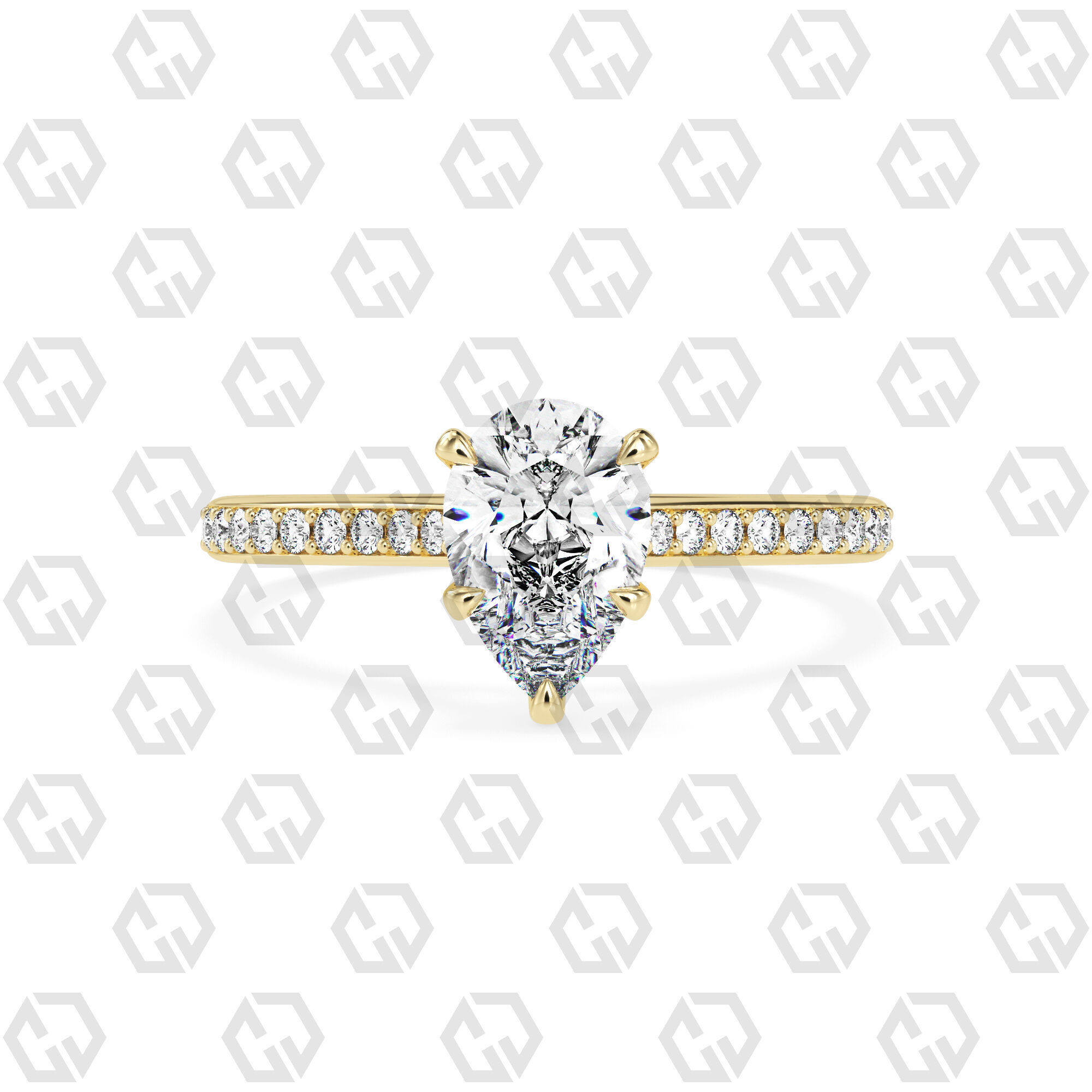 Ring 57 Pear shape pave setting ring with gems 3D print model_13