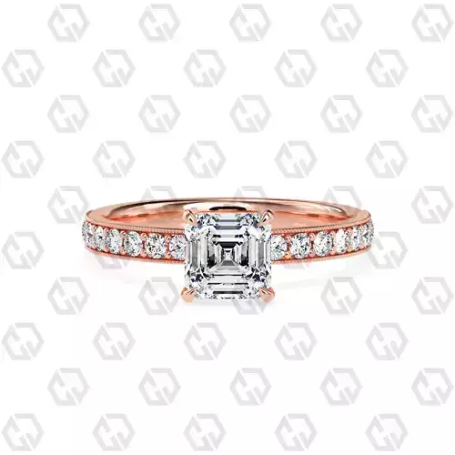 Ring 61 Asscher Shape milgrain pave set ring with Gems