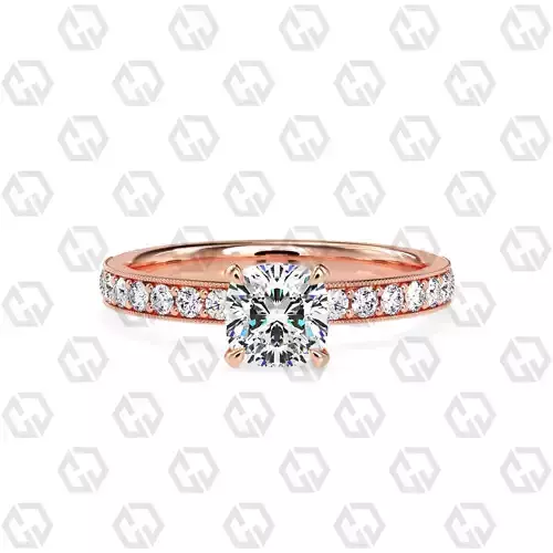 Ring 62 Cushion Shape milgrain pave set ring with Gems