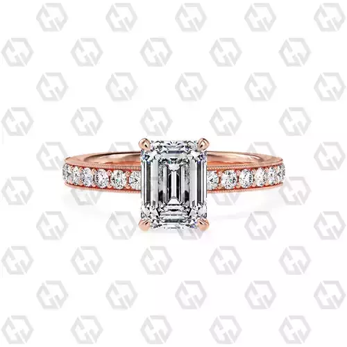 Ring 63 Emerald Shape milgrain pave set ring with Gems