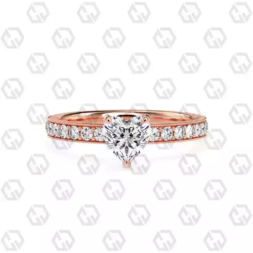 Ring 64 Heart Shape milgrain pave set ring with Gems