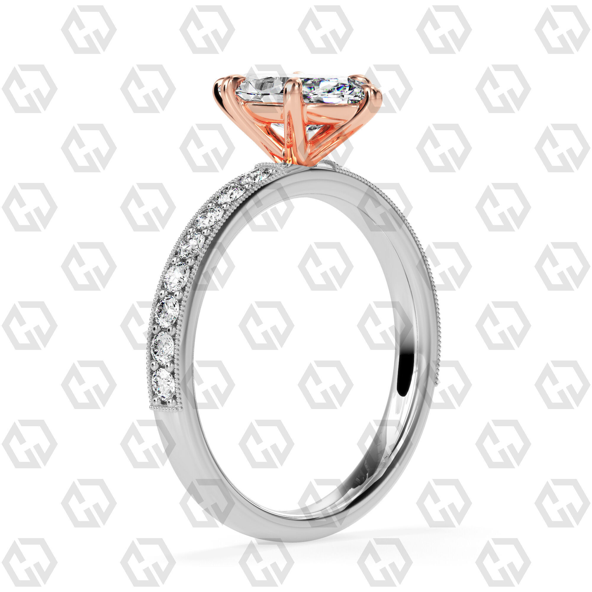 Ring 65 Marquise Shape milgrain pave set ring with Gems 3D print model_2
