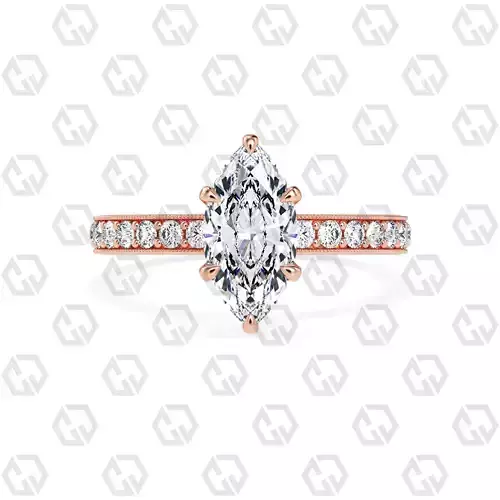 Ring 65 Marquise Shape milgrain pave set ring with Gems