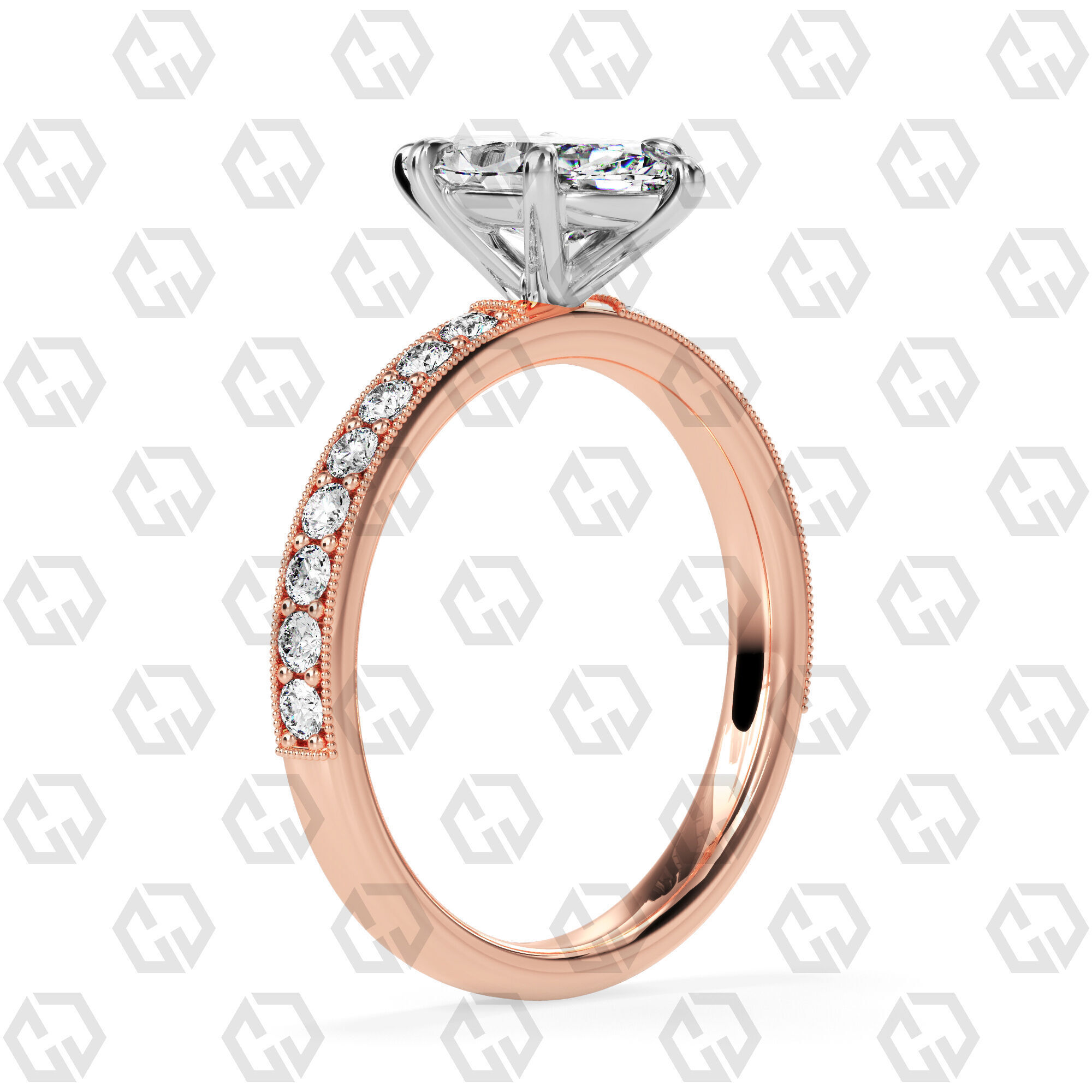 Ring 65 Marquise Shape milgrain pave set ring with Gems 3D print model_4
