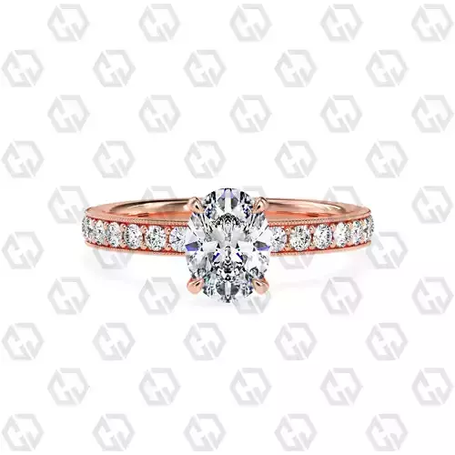 Ring 66 Oval Shape milgrain pave set ring with Gems