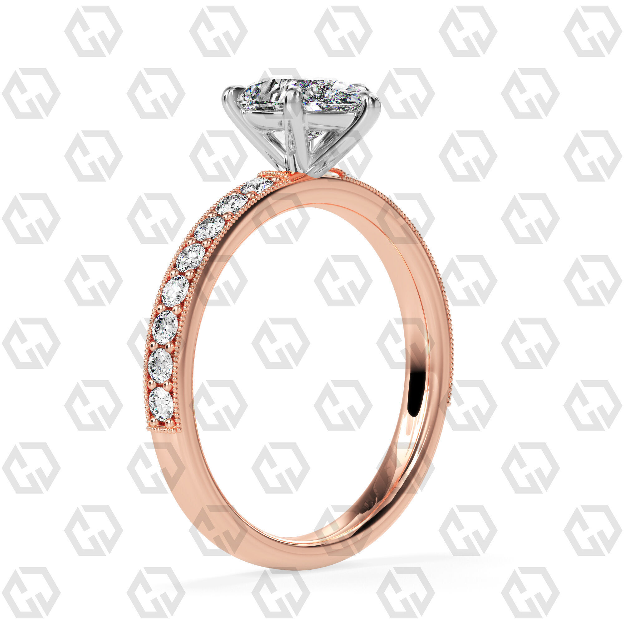 Ring 67 Pear Shape milgrain pave set ring with Gems 3D print model_4