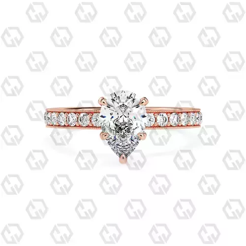 Ring 67 Pear Shape milgrain pave set ring with Gems