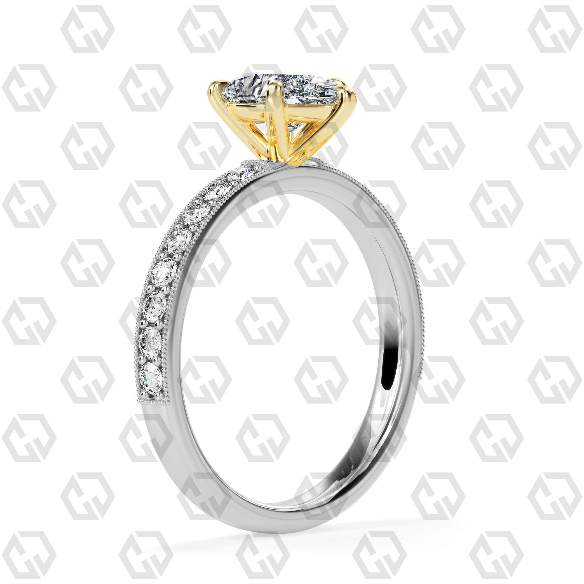 Ring 67 Pear Shape milgrain pave set ring with Gems 3D print model_10