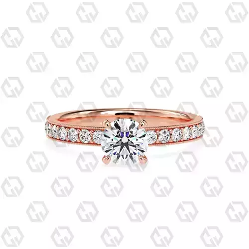 Ring 69 Round Shape milgrain pave set ring with Gems