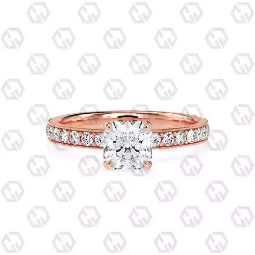 Ring 70 Radiant Shape milgrain pave set ring with Gems