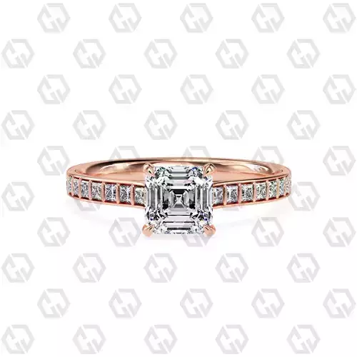 Ring 71 Asscher Shape and princess on shanks with Gems