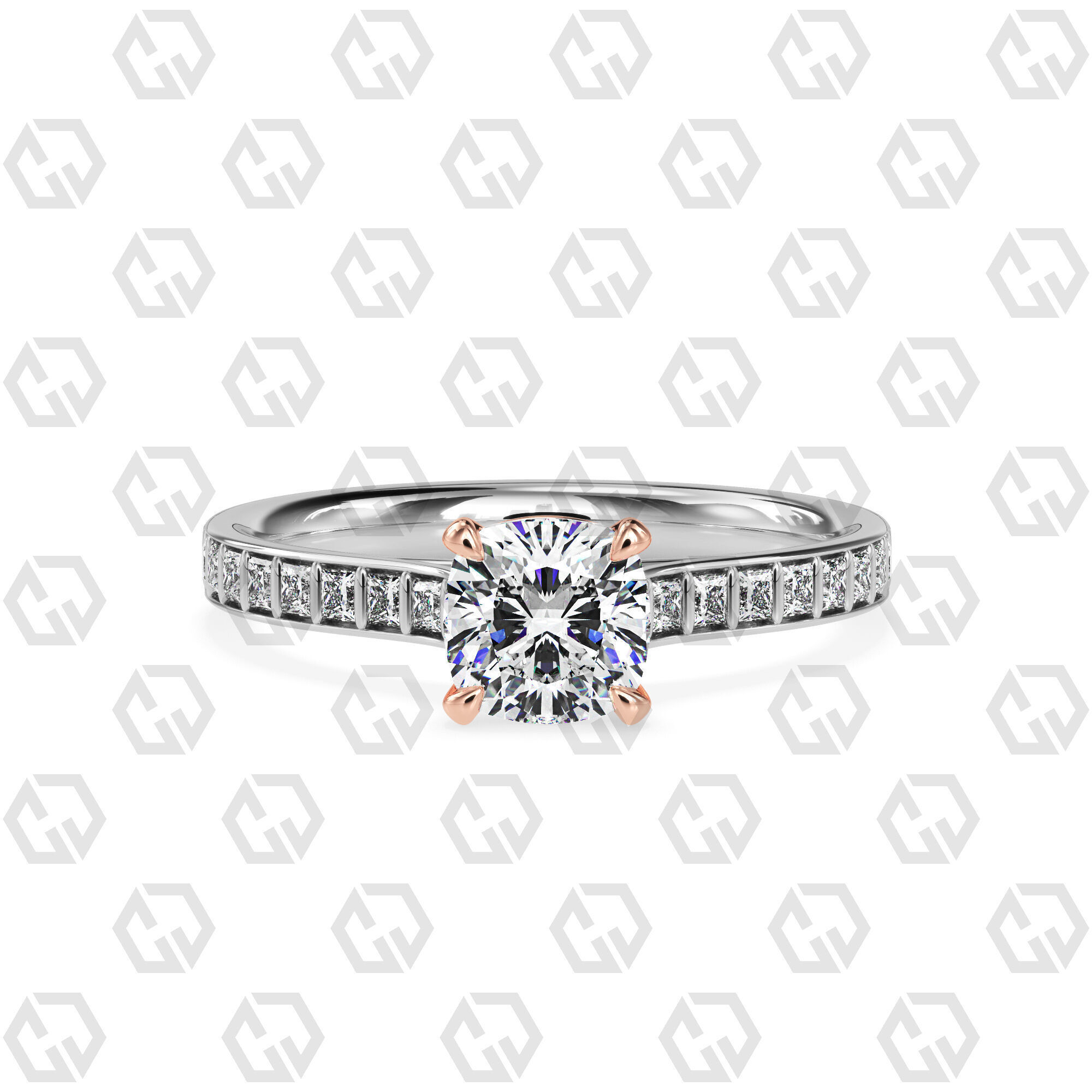 Ring 72 Cushion Shape and princess on shanks with Gems 3D print model_3