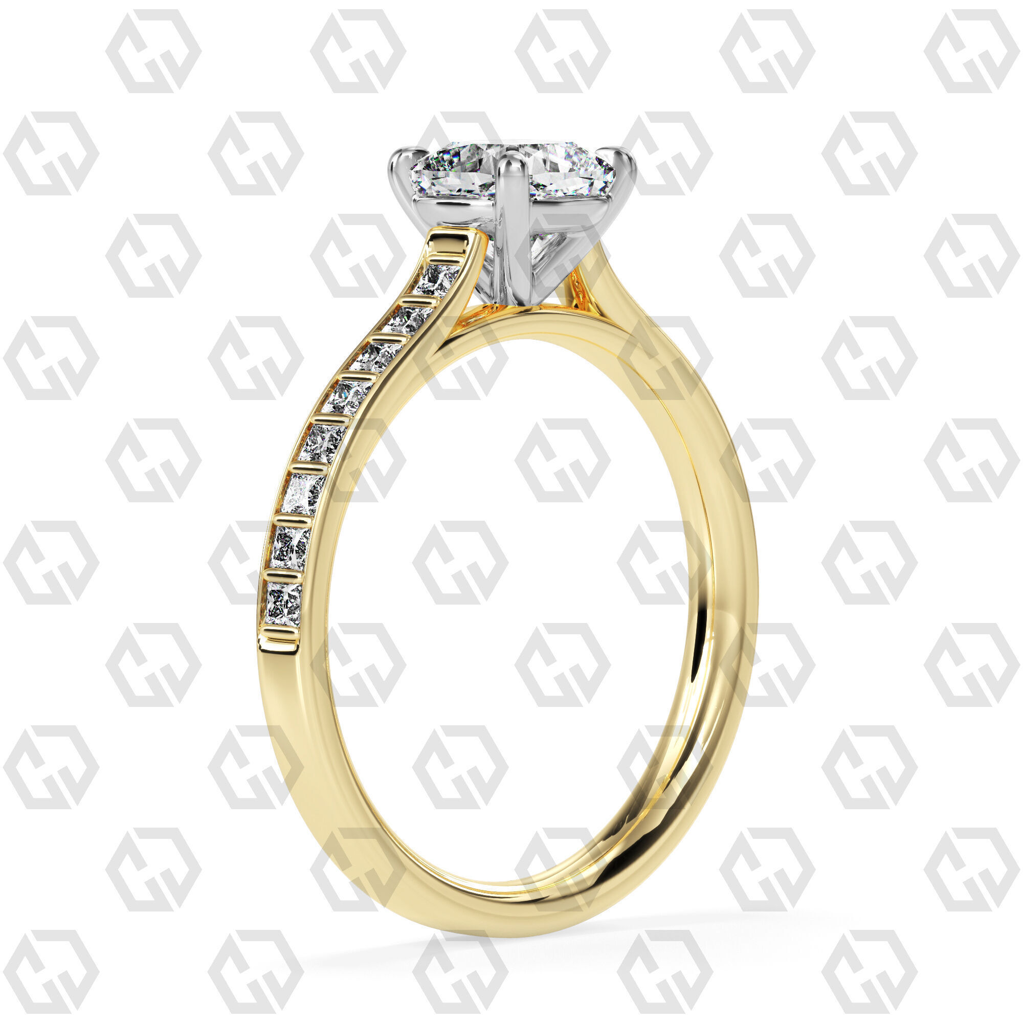 Ring 72 Cushion Shape and princess on shanks with Gems 3D print model_8