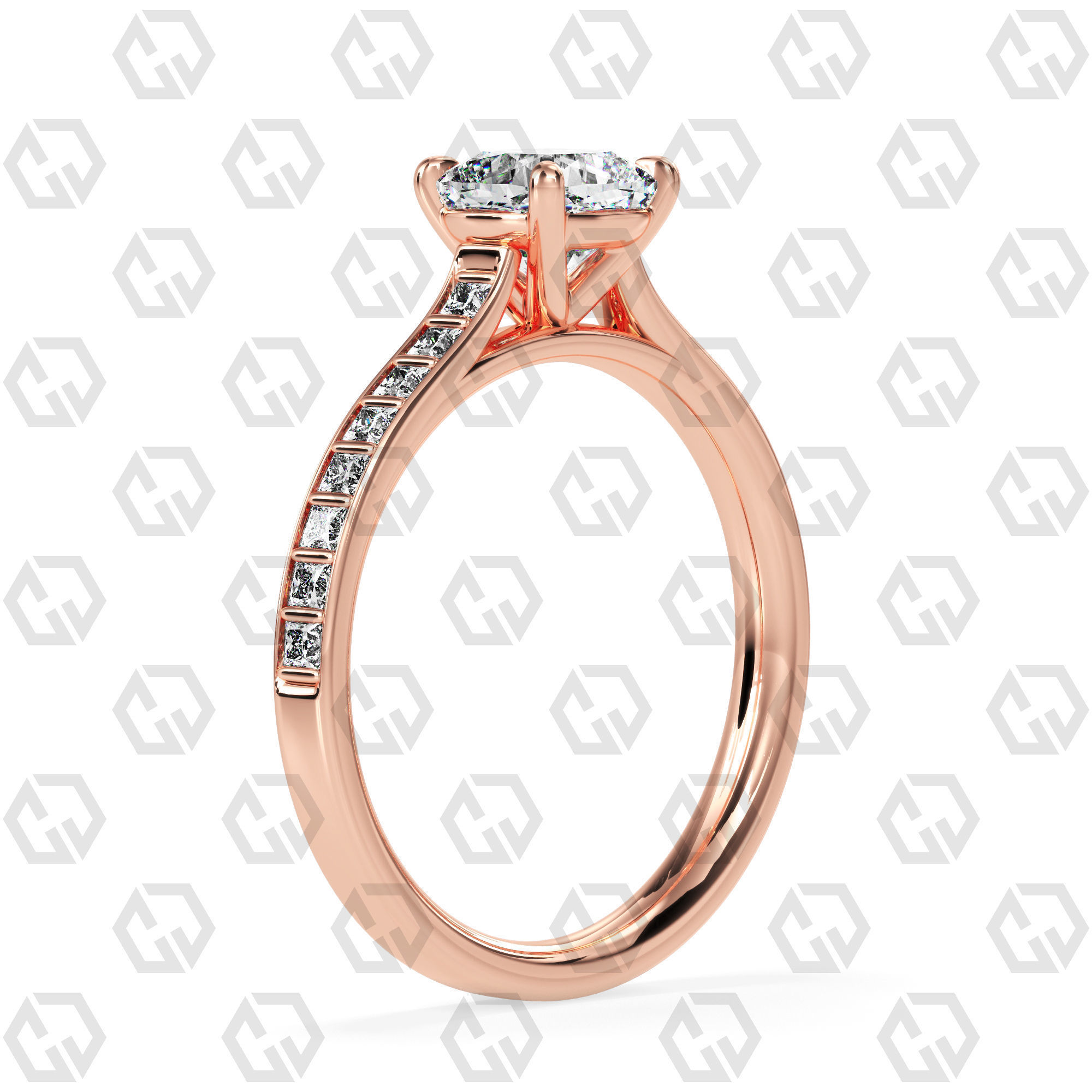 Ring 72 Cushion Shape and princess on shanks with Gems 3D print model_1