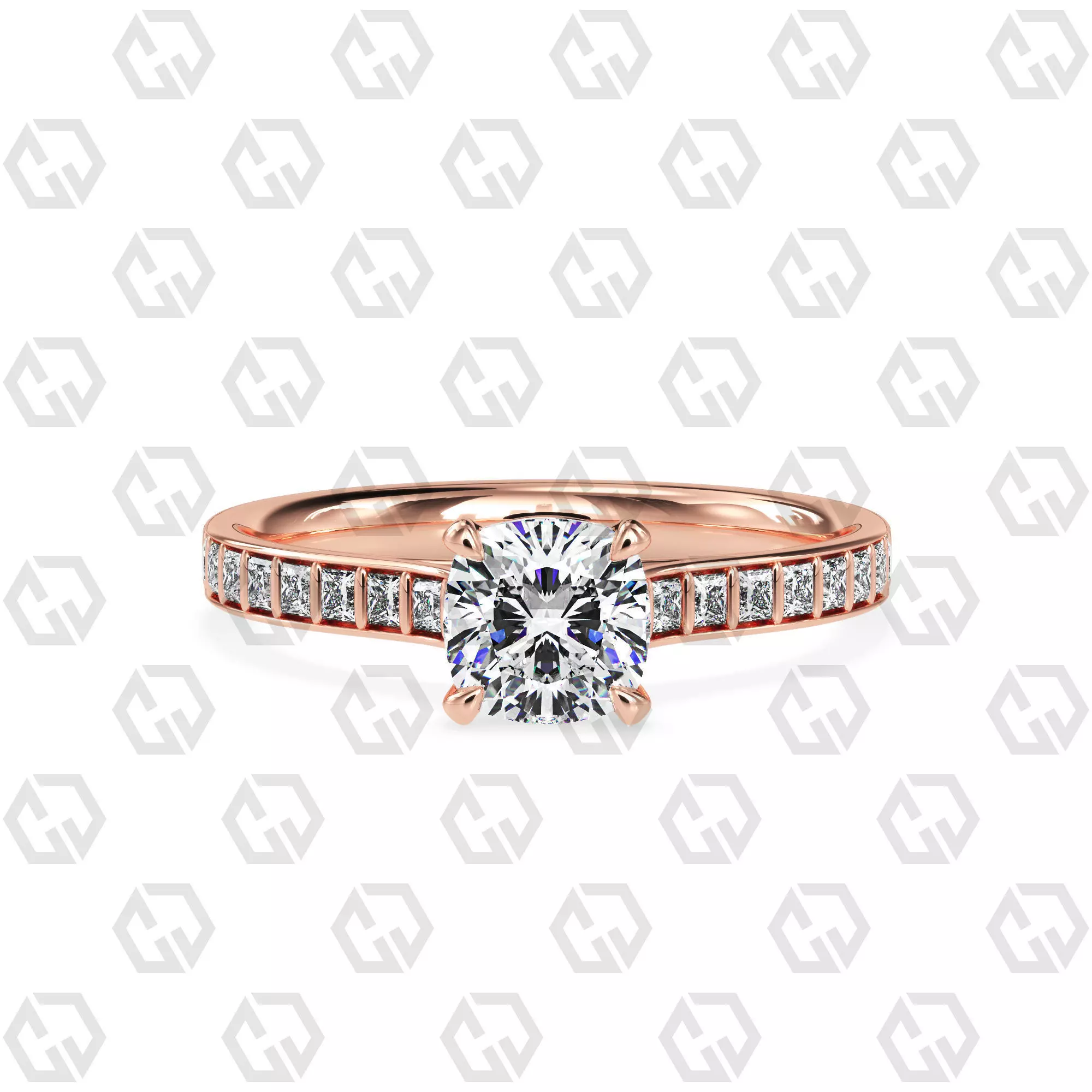 Ring 72 Cushion Shape and princess on shanks with Gems 3D print model_0