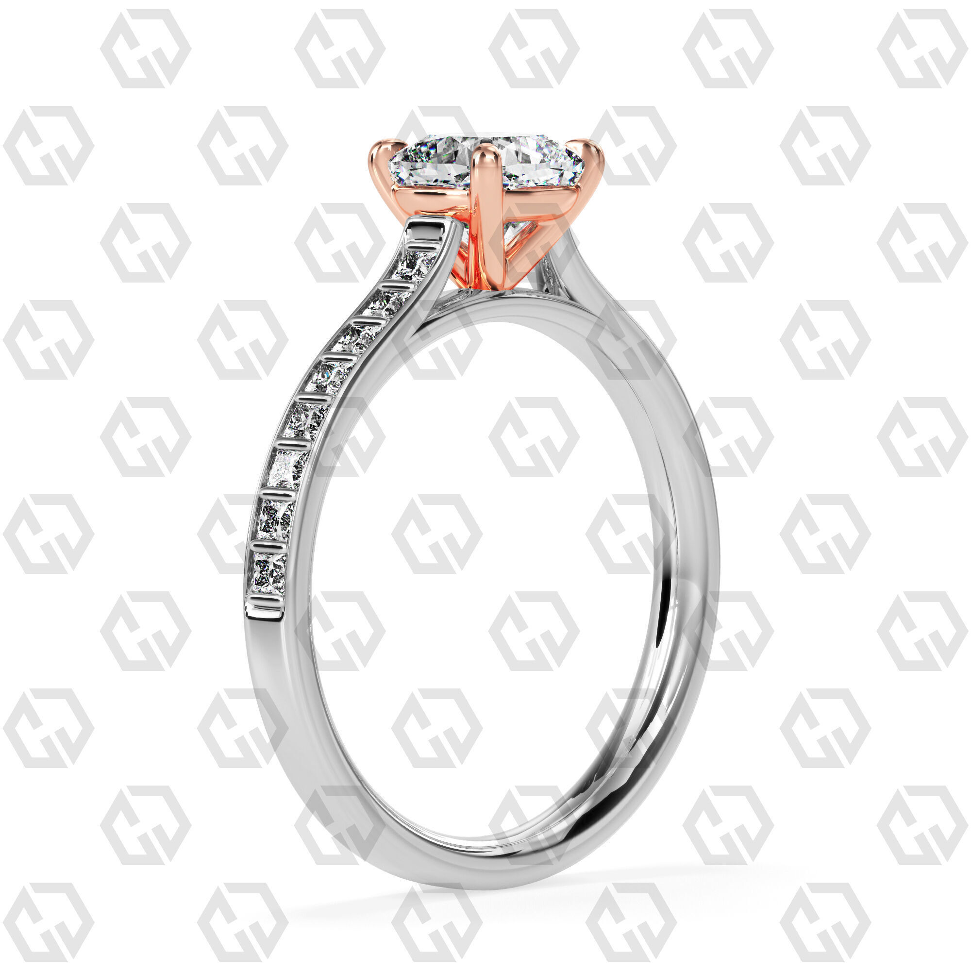 Ring 72 Cushion Shape and princess on shanks with Gems 3D print model_2