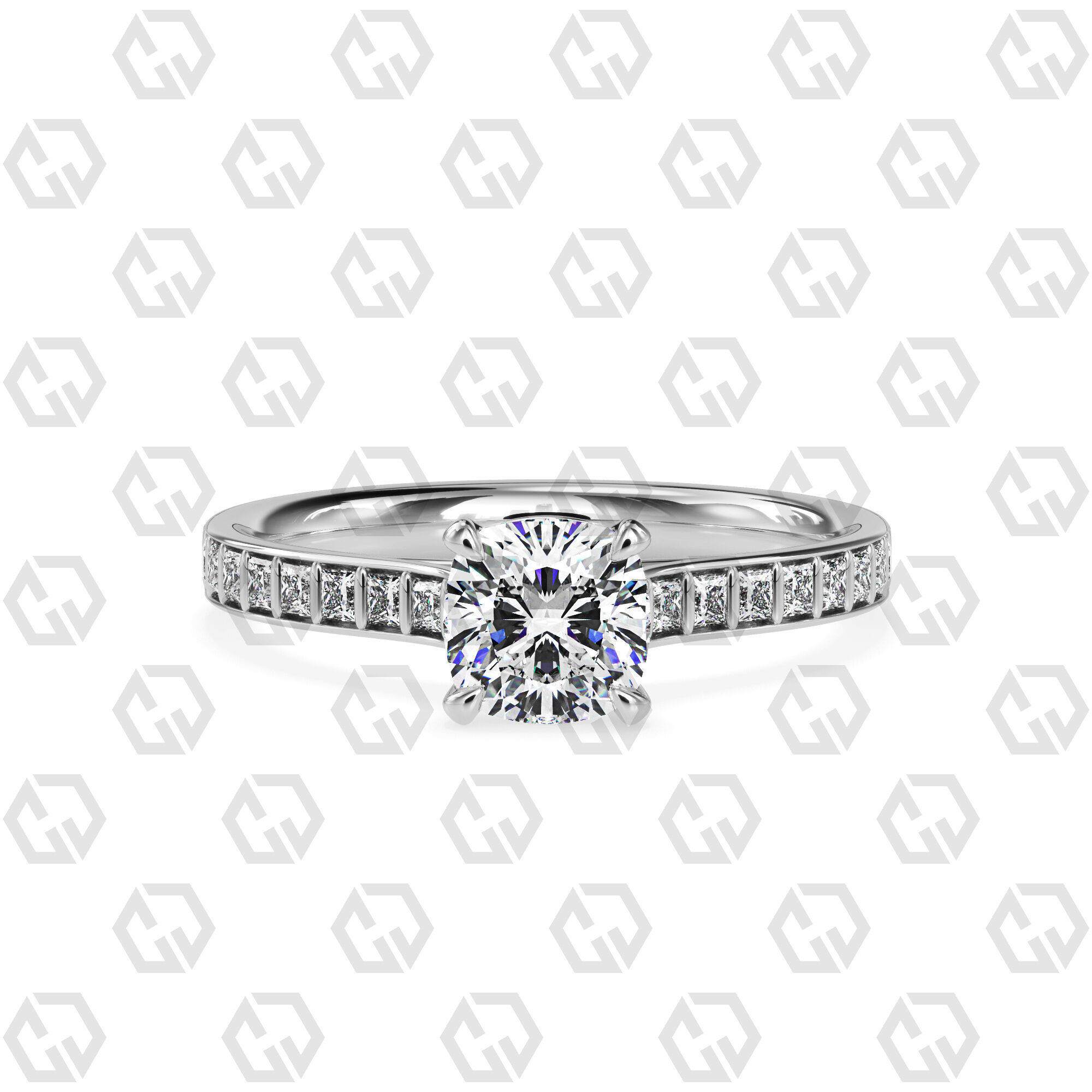 Ring 72 Cushion Shape and princess on shanks with Gems 3D print model_7