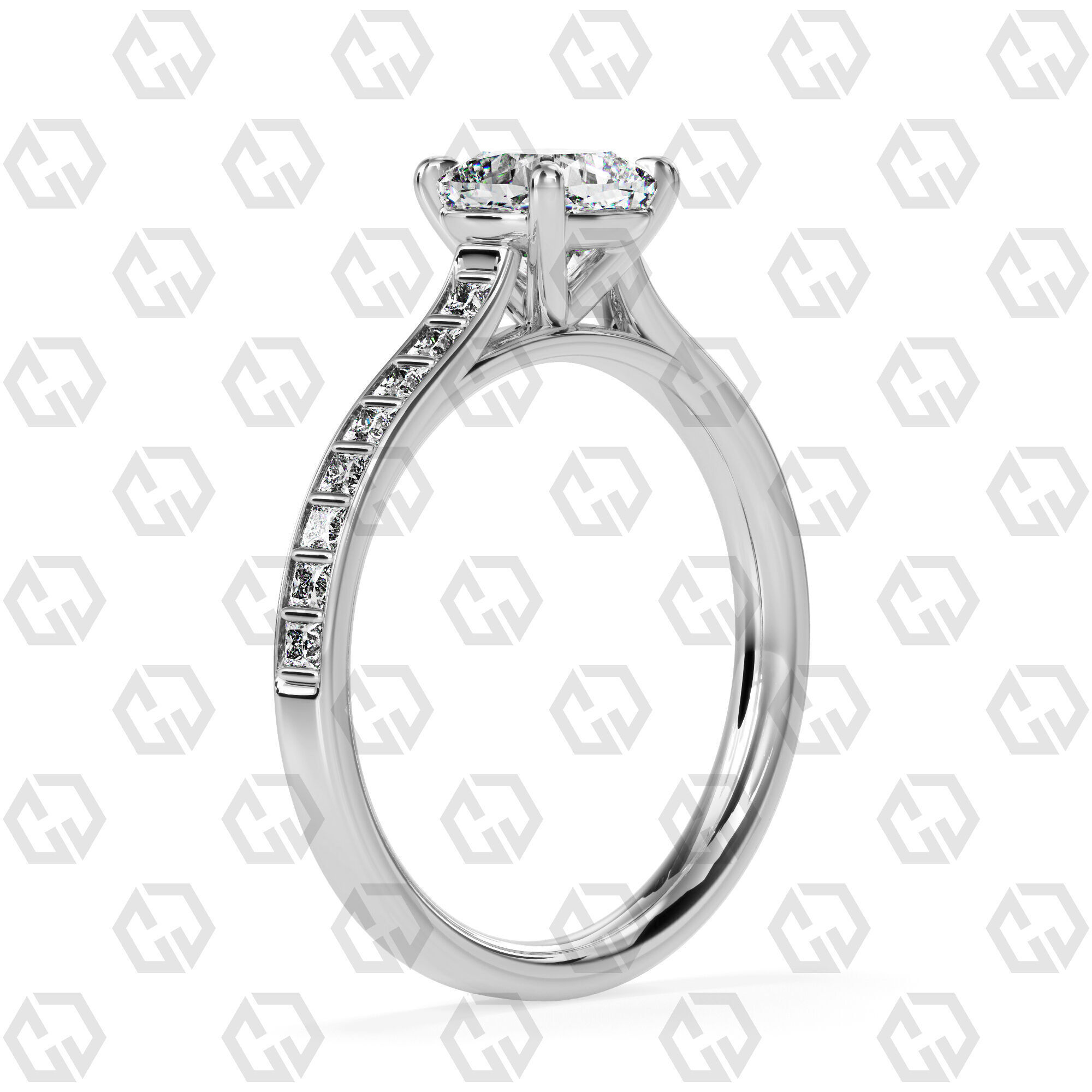 Ring 72 Cushion Shape and princess on shanks with Gems 3D print model_6