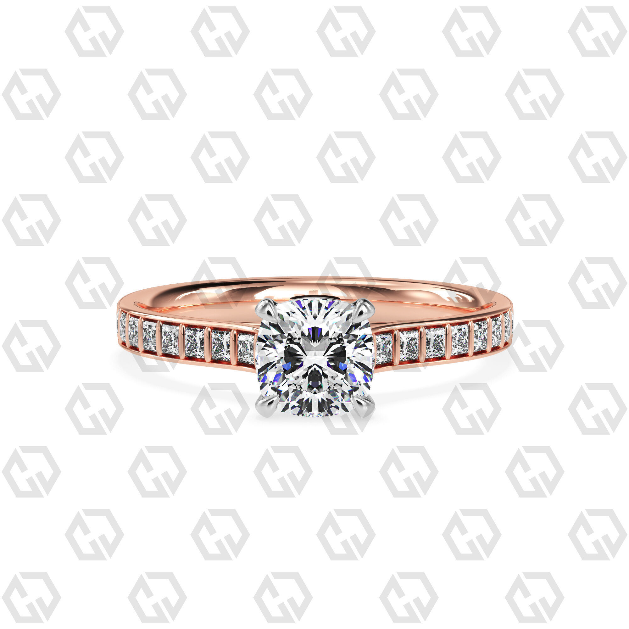 Ring 72 Cushion Shape and princess on shanks with Gems 3D print model_5