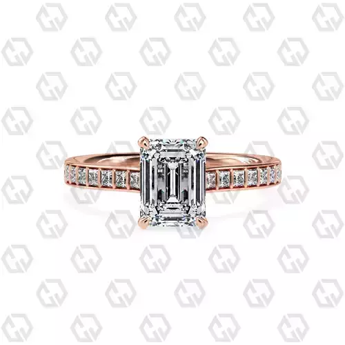 Ring 73 Emerald Shape and princess on shanks with Gems