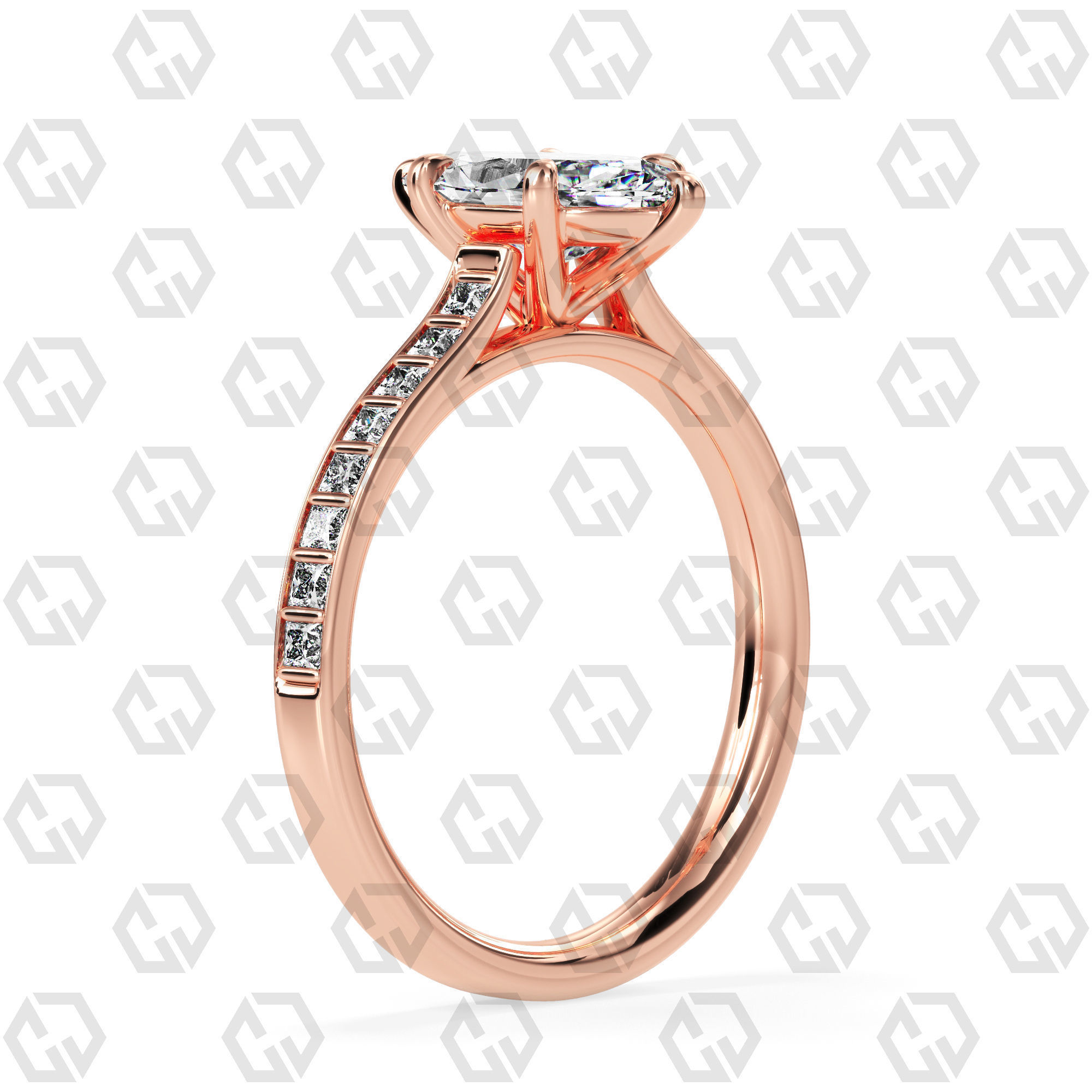 Ring 75 Marquise Shape and princess on shanks with Gems 3D print model_1