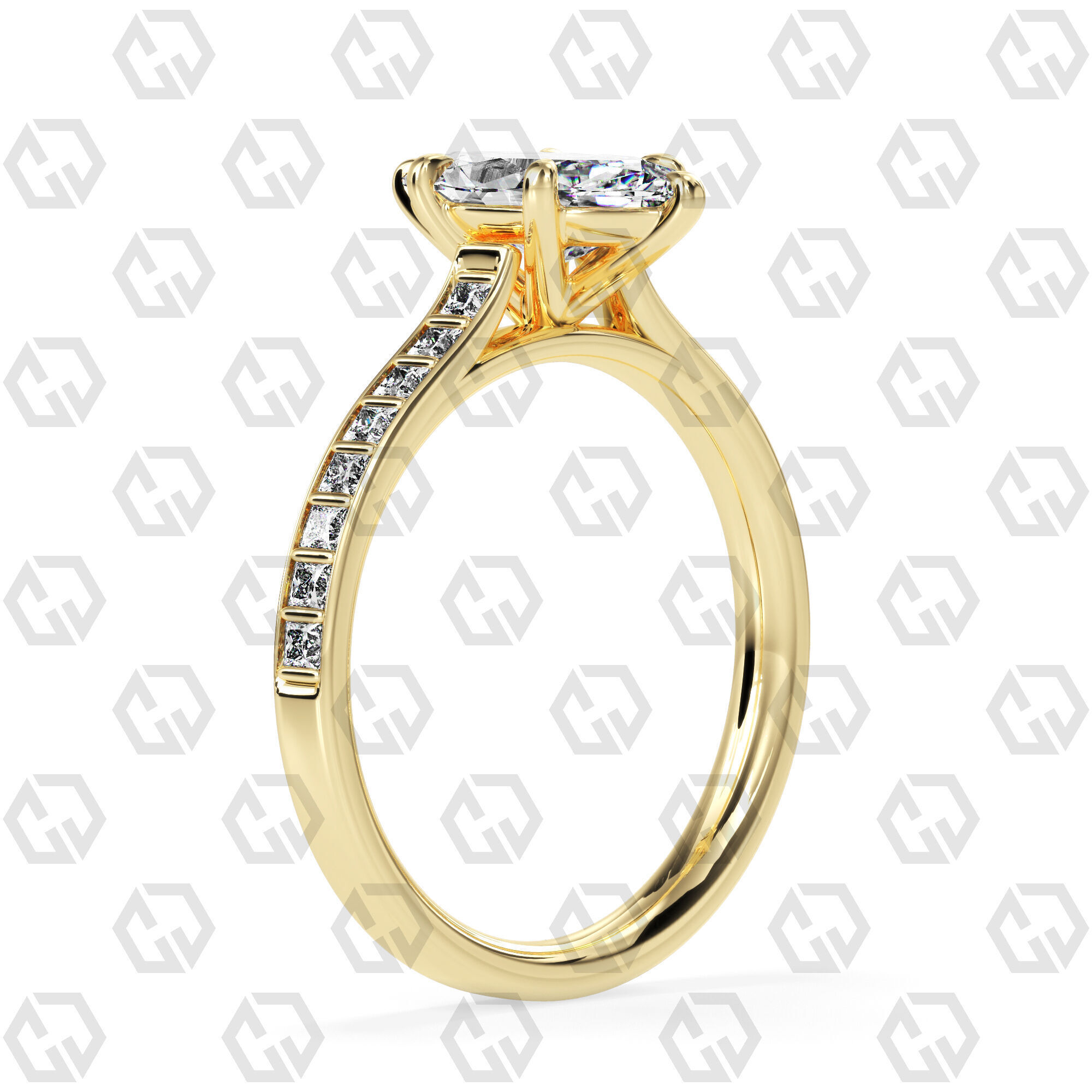 Ring 75 Marquise Shape and princess on shanks with Gems 3D print model_12