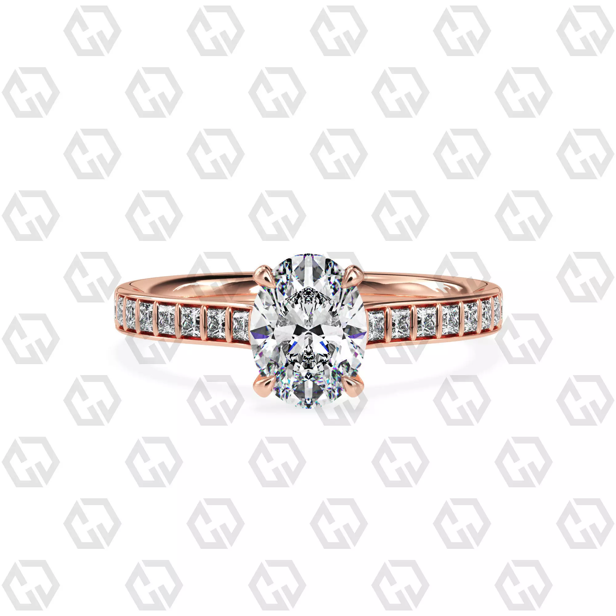 Ring 76 Oval Shape and princess on shanks with Gems 3D print model